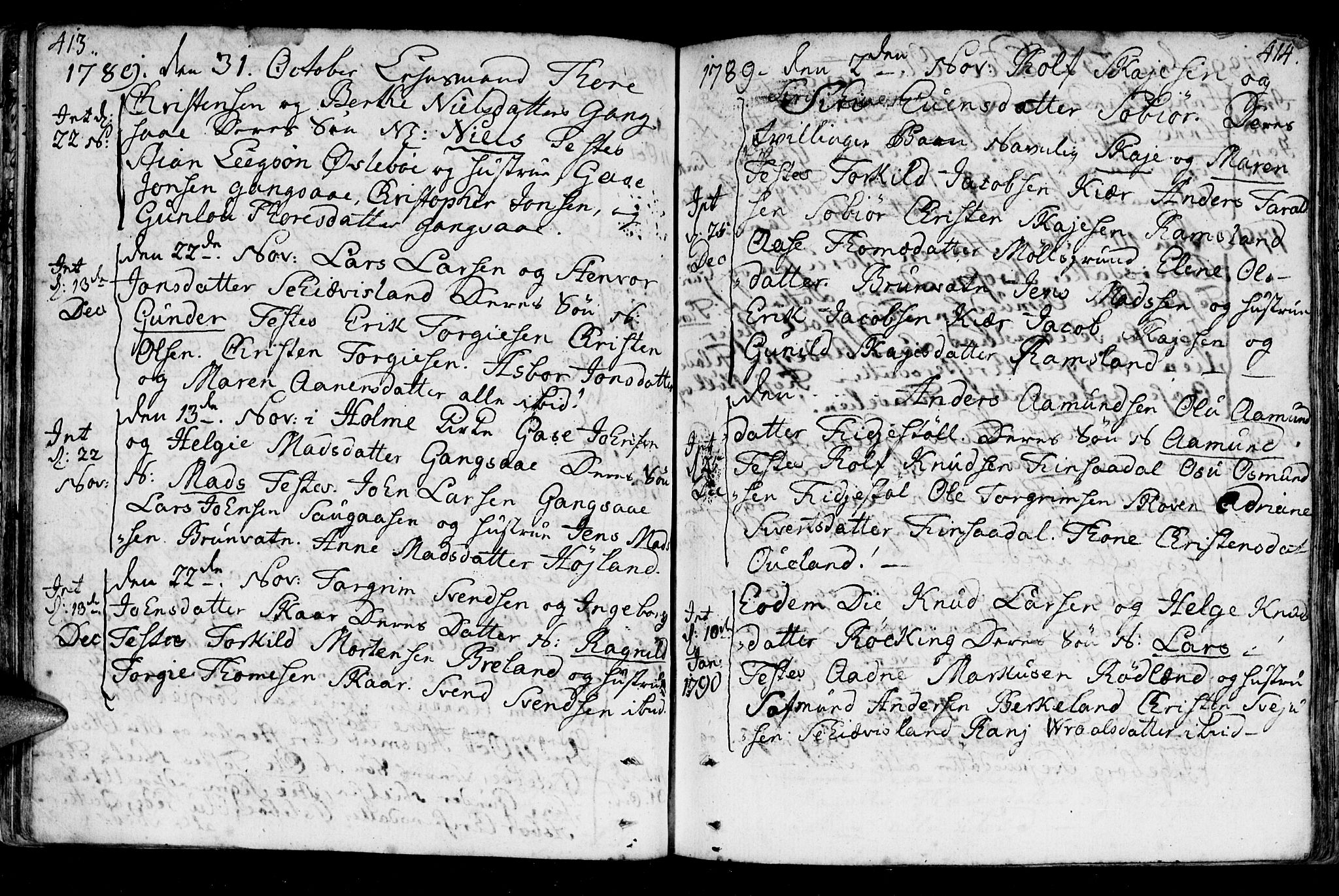 Holum sokneprestkontor, AV/SAK-1111-0022/F/Fa/Fac/L0001: Parish register (official) no. A 1, 1773-1820, p. 413-414