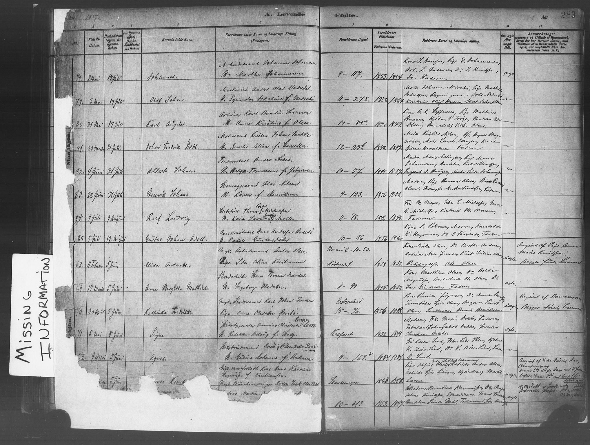 Domkirken sokneprestembete, SAB/A-74801/H/Haa/L0023: Parish register (official) no. B 6, 1879-1887, p. 283