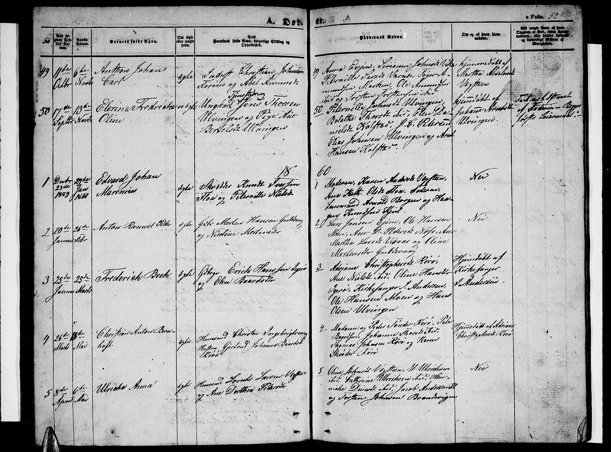 Ministerialprotokoller, klokkerbøker og fødselsregistre - Nordland, SAT/A-1459/816/L0251: Parish register (copy) no. 816C01, 1852-1870, p. 52