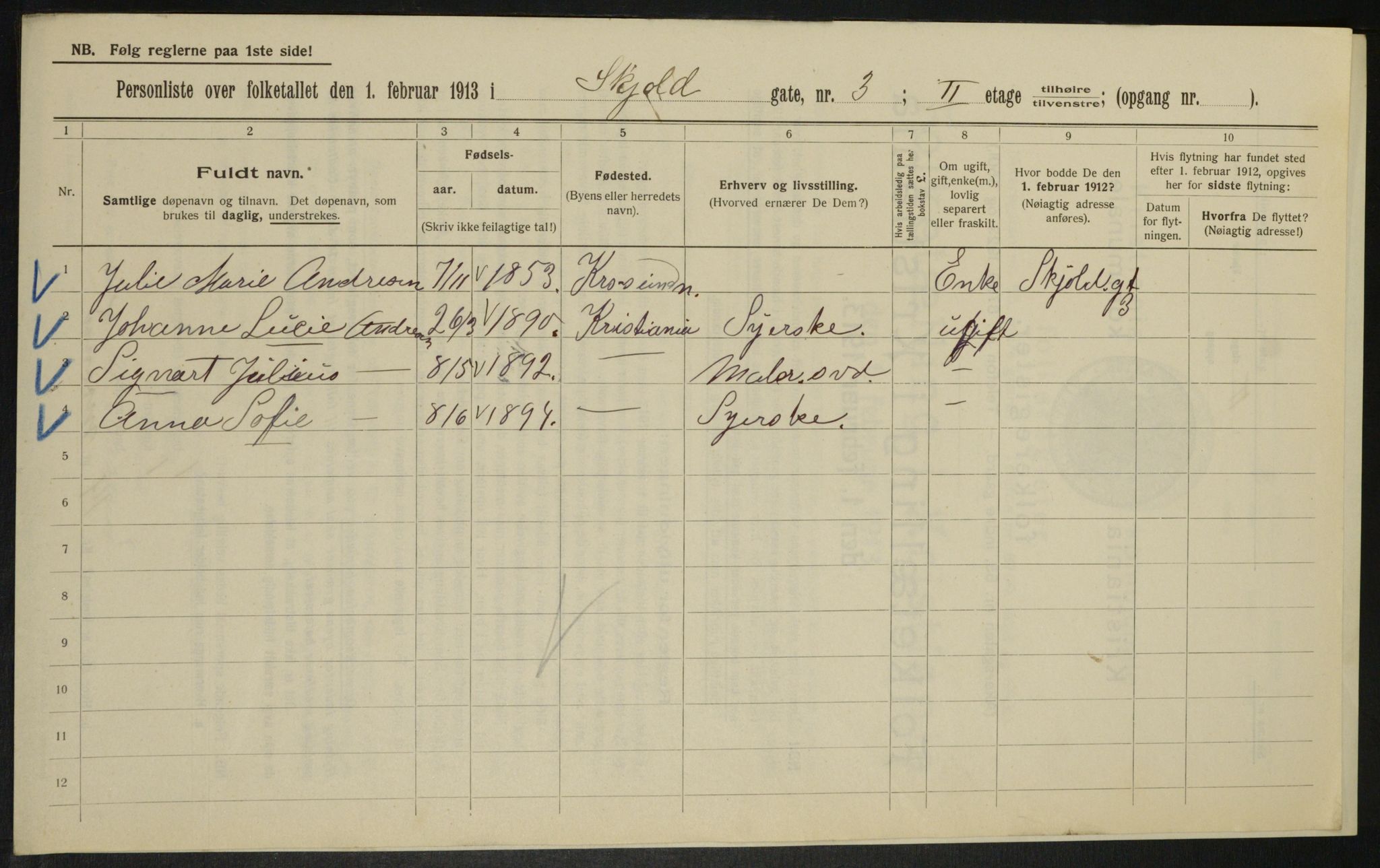 OBA, Municipal Census 1913 for Kristiania, 1913, p. 96200