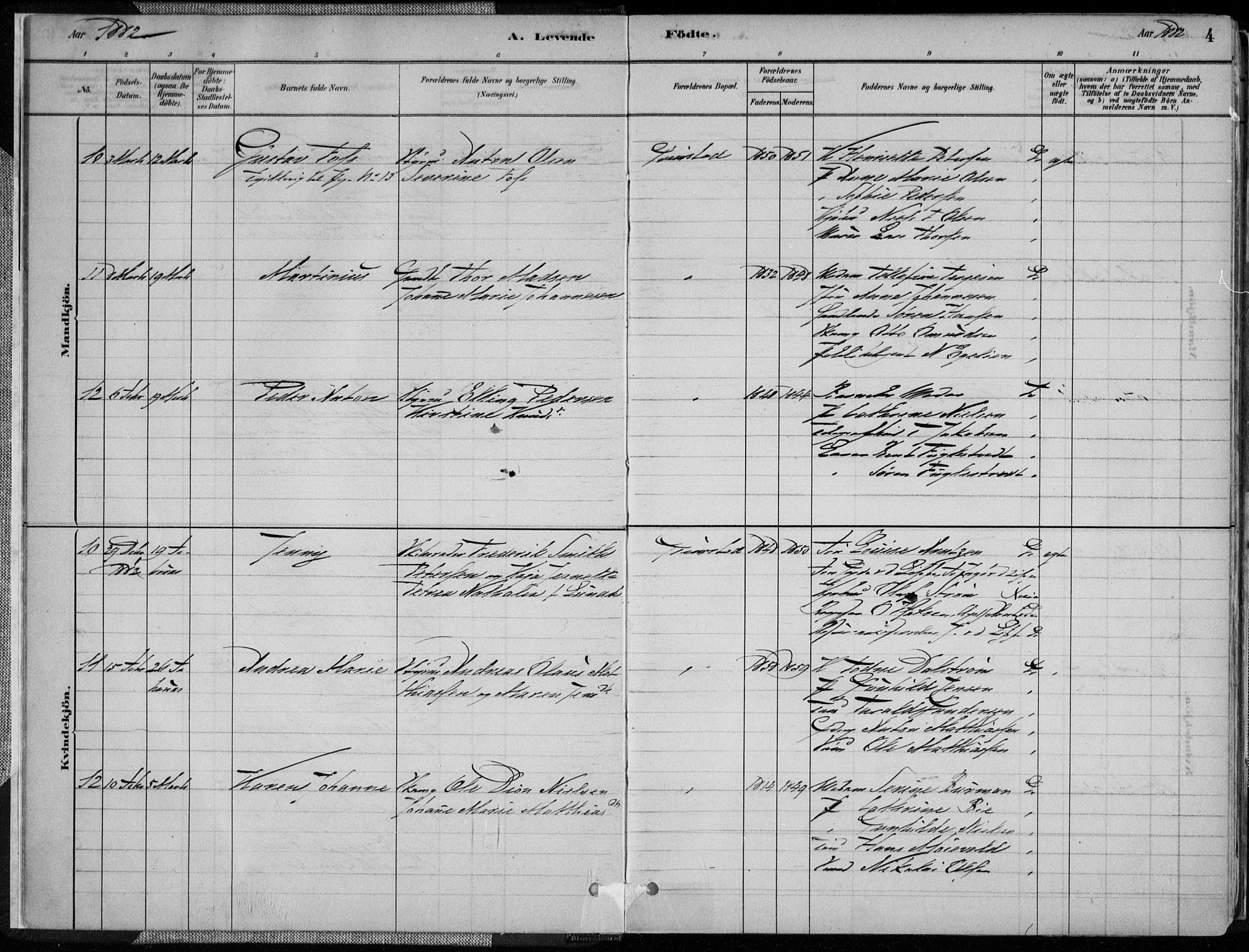 Grimstad sokneprestkontor, AV/SAK-1111-0017/F/Fa/L0003: Parish register (official) no. A 2, 1882-1912, p. 4