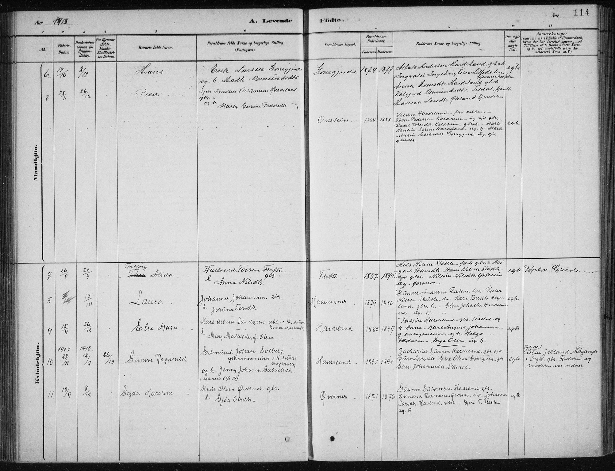 Etne sokneprestembete, SAB/A-75001/H/Haa: Parish register (official) no. D  1, 1879-1919, p. 114
