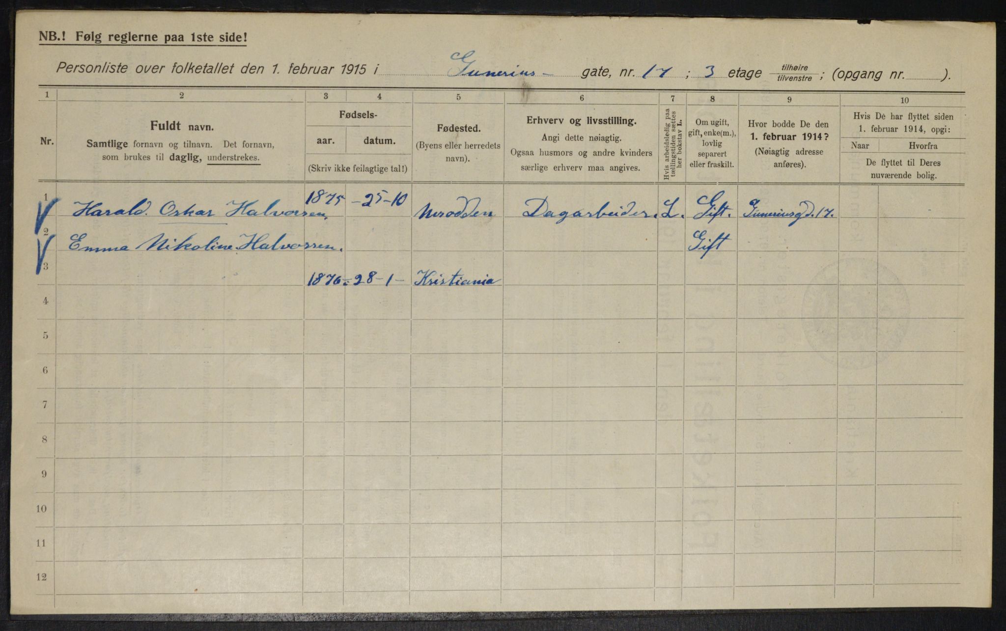 OBA, Municipal Census 1915 for Kristiania, 1915, p. 5364