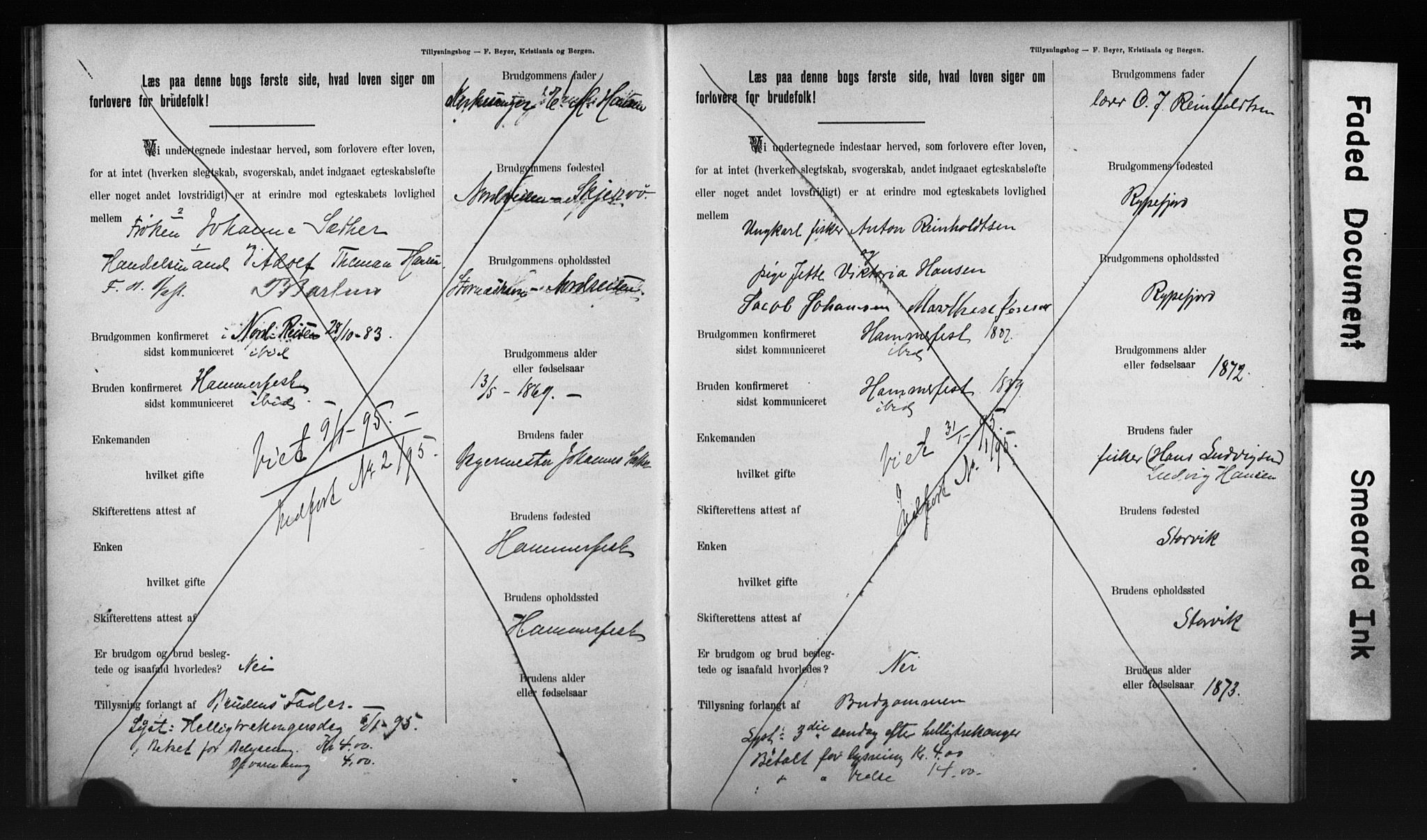 Hammerfest sokneprestkontor, AV/SATØ-S-1347/I/Ib/L0070/0003: Banns register no. 70.3, 1893-1896