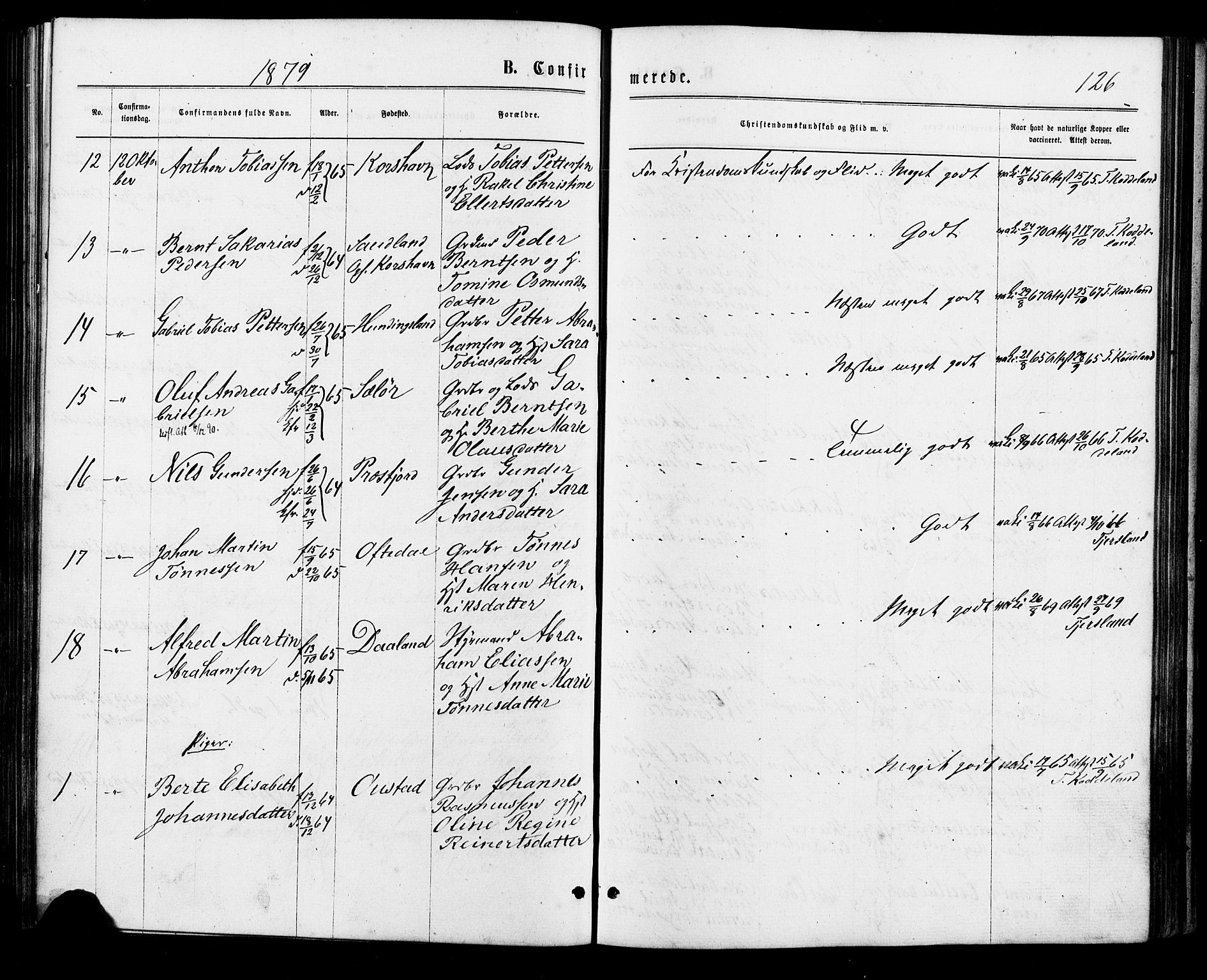 Lyngdal sokneprestkontor, AV/SAK-1111-0029/F/Fa/Faa/L0003: Parish register (official) no. A 3, 1871-1882, p. 126