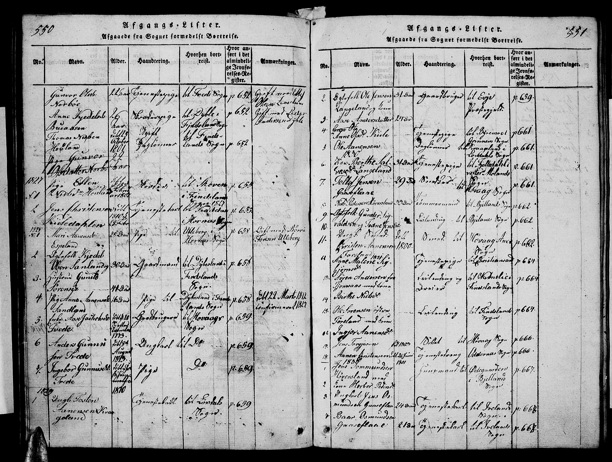 Vennesla sokneprestkontor, SAK/1111-0045/Fb/Fba/L0001: Parish register (copy) no. B 1, 1820-1834, p. 550-551