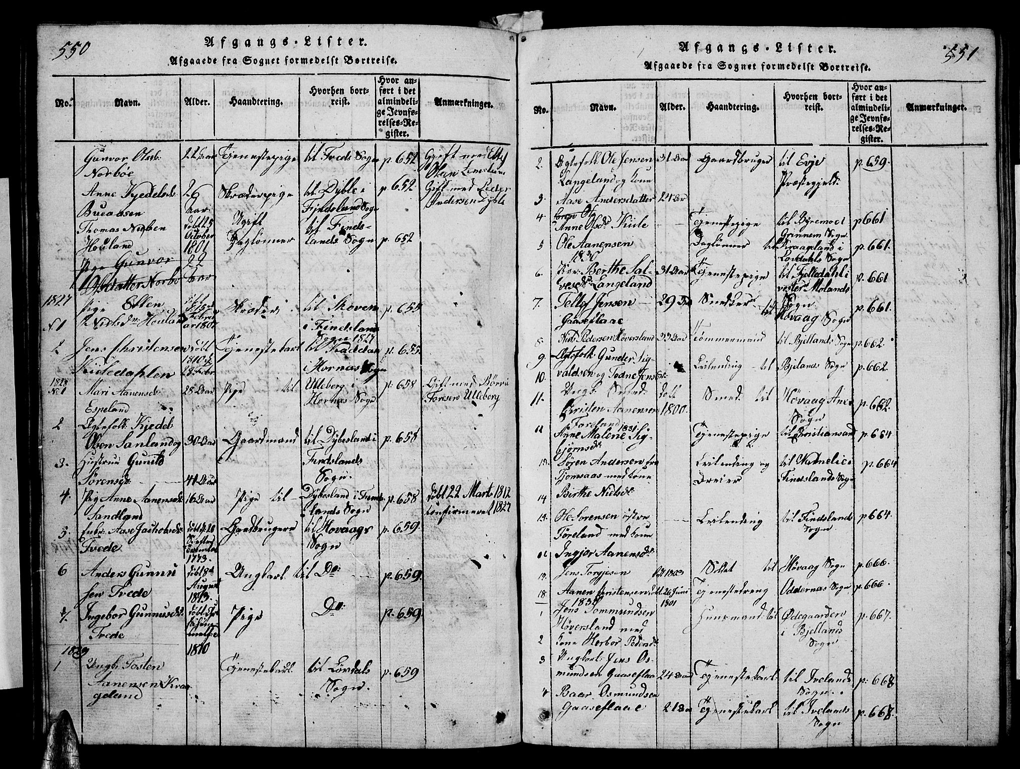 Vennesla sokneprestkontor, AV/SAK-1111-0045/Fb/Fba/L0001: Parish register (copy) no. B 1, 1820-1834, p. 550-551