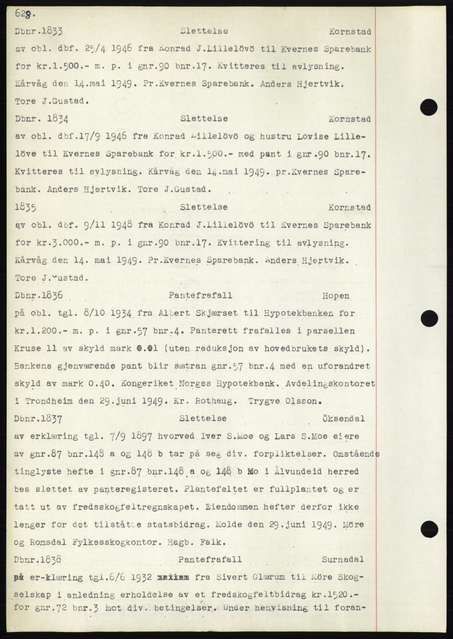 Nordmøre sorenskriveri, SAT/A-4132/1/2/2Ca: Mortgage book no. C82b, 1946-1951, Diary no: : 1833/1949