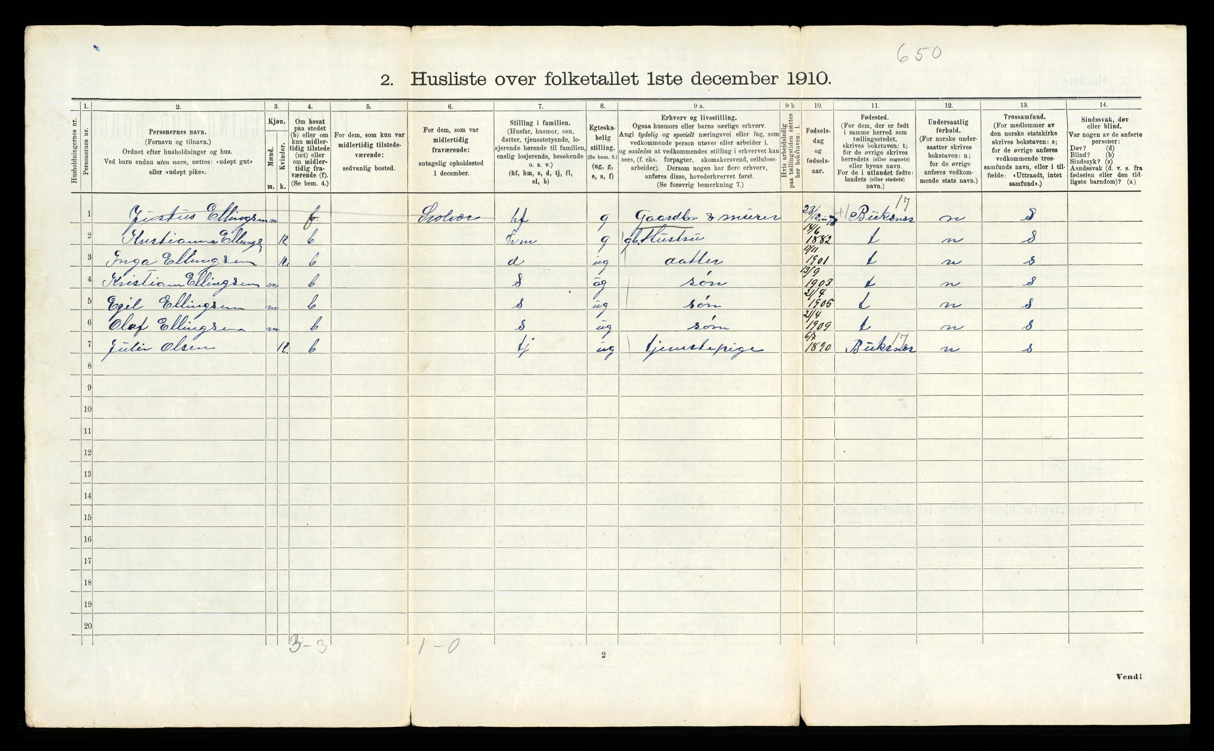 RA, 1910 census for Vågan, 1910, p. 1672