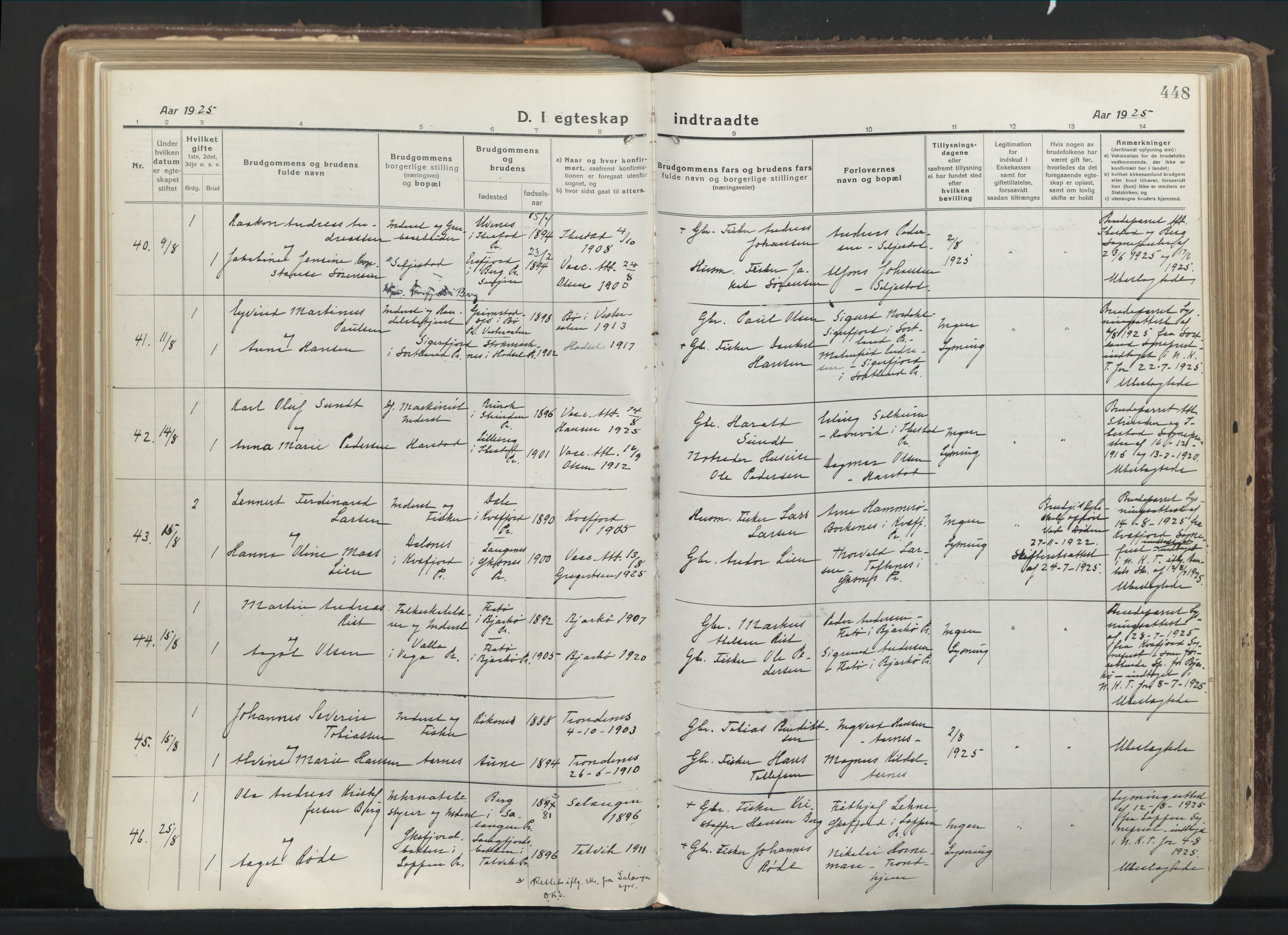 Trondenes sokneprestkontor, AV/SATØ-S-1319/H/Ha/L0019kirke: Parish register (official) no. 19, 1919-1928, p. 448