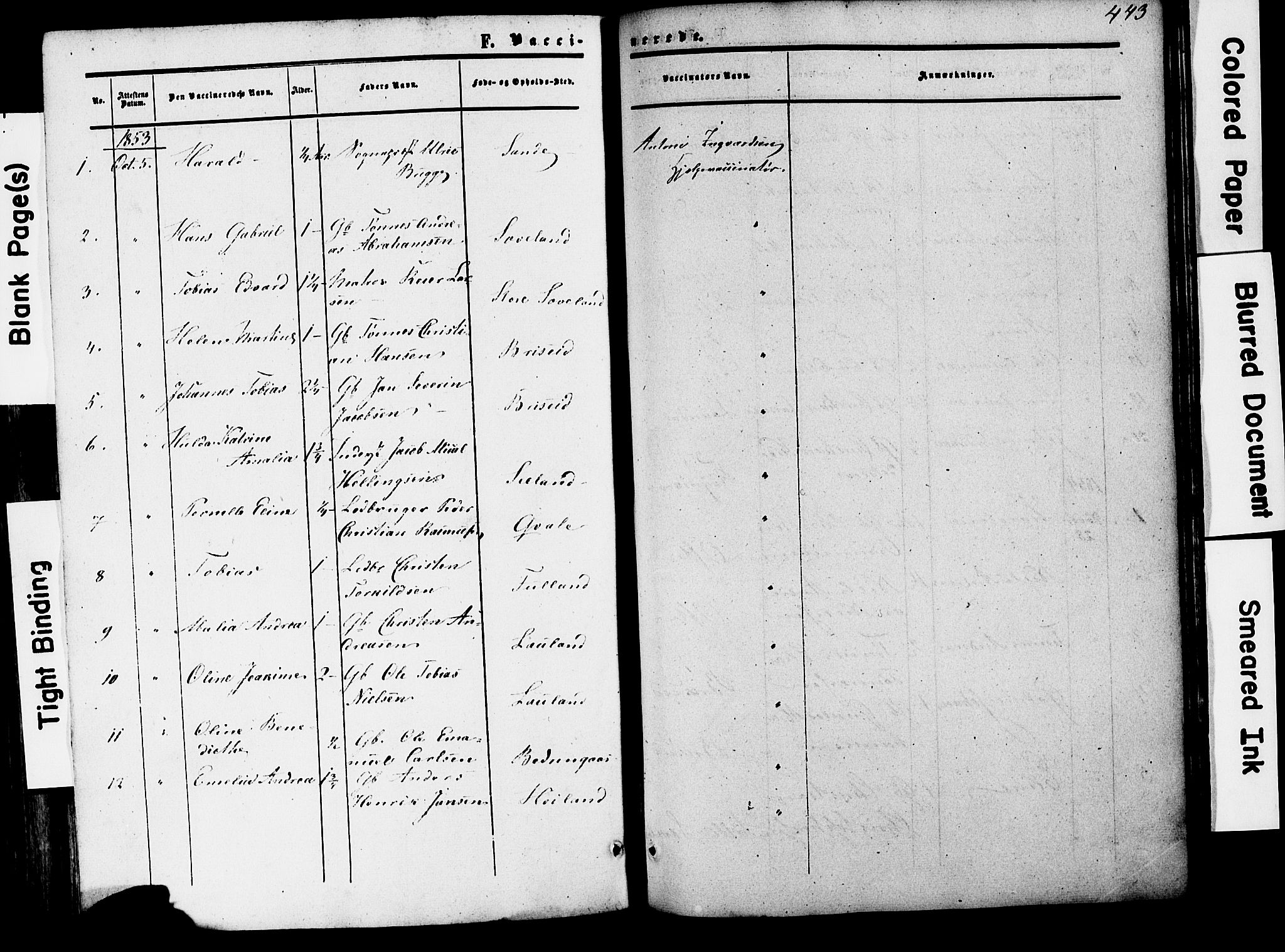 Herad sokneprestkontor, SAK/1111-0018/F/Fa/Faa/L0005: Parish register (official) no. A 5, 1853-1886, p. 443