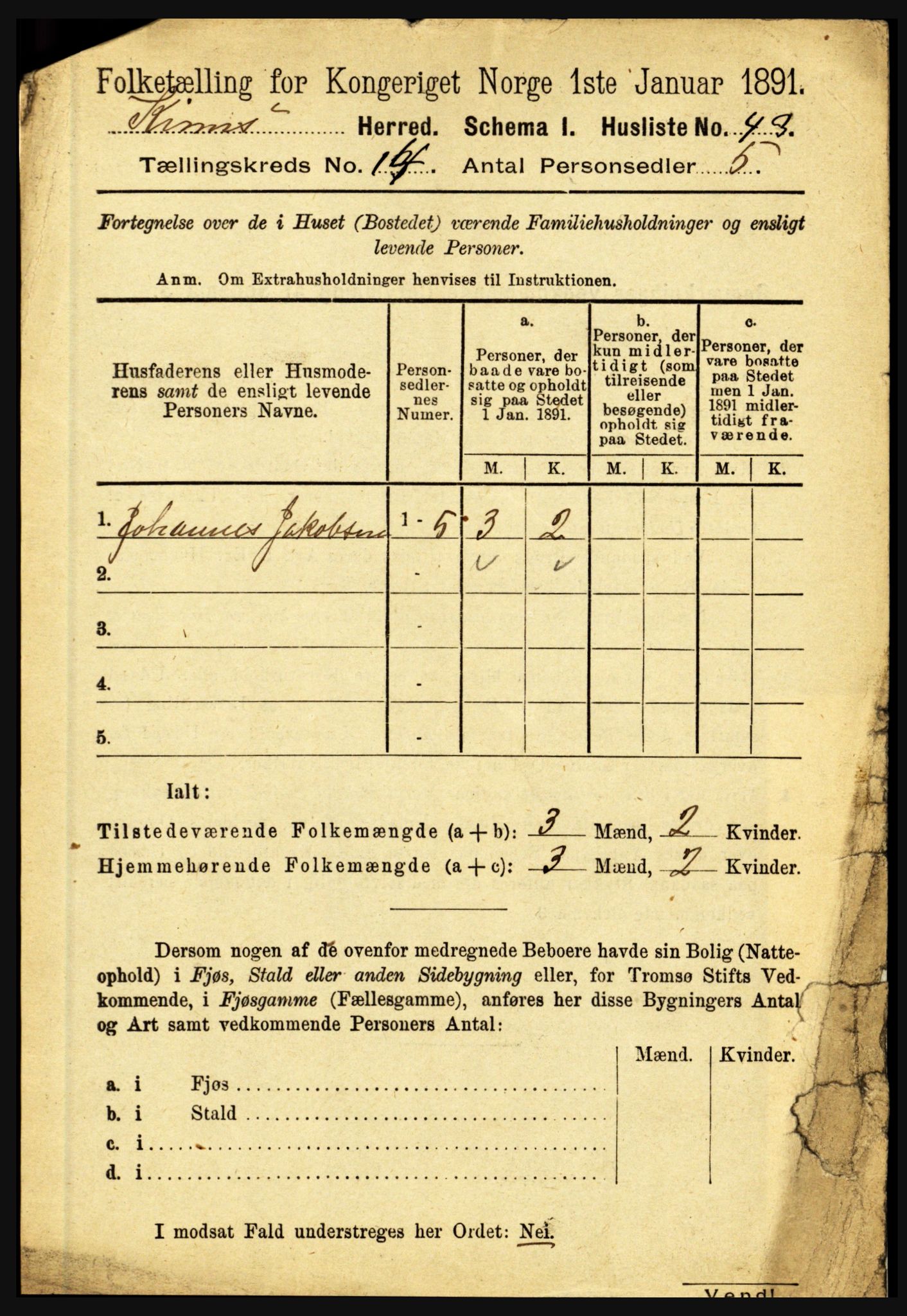 RA, 1891 census for 1437 Kinn, 1891, p. 5449