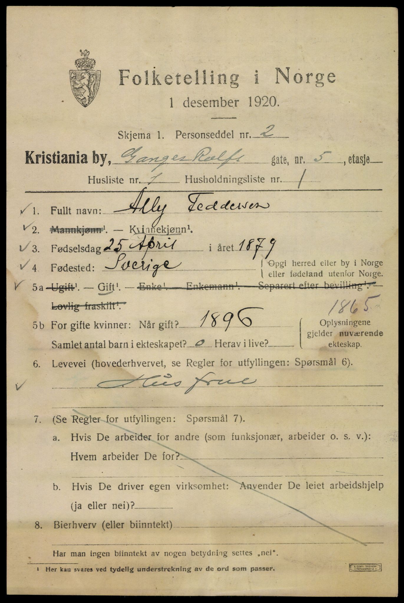 SAO, 1920 census for Kristiania, 1920, p. 247013