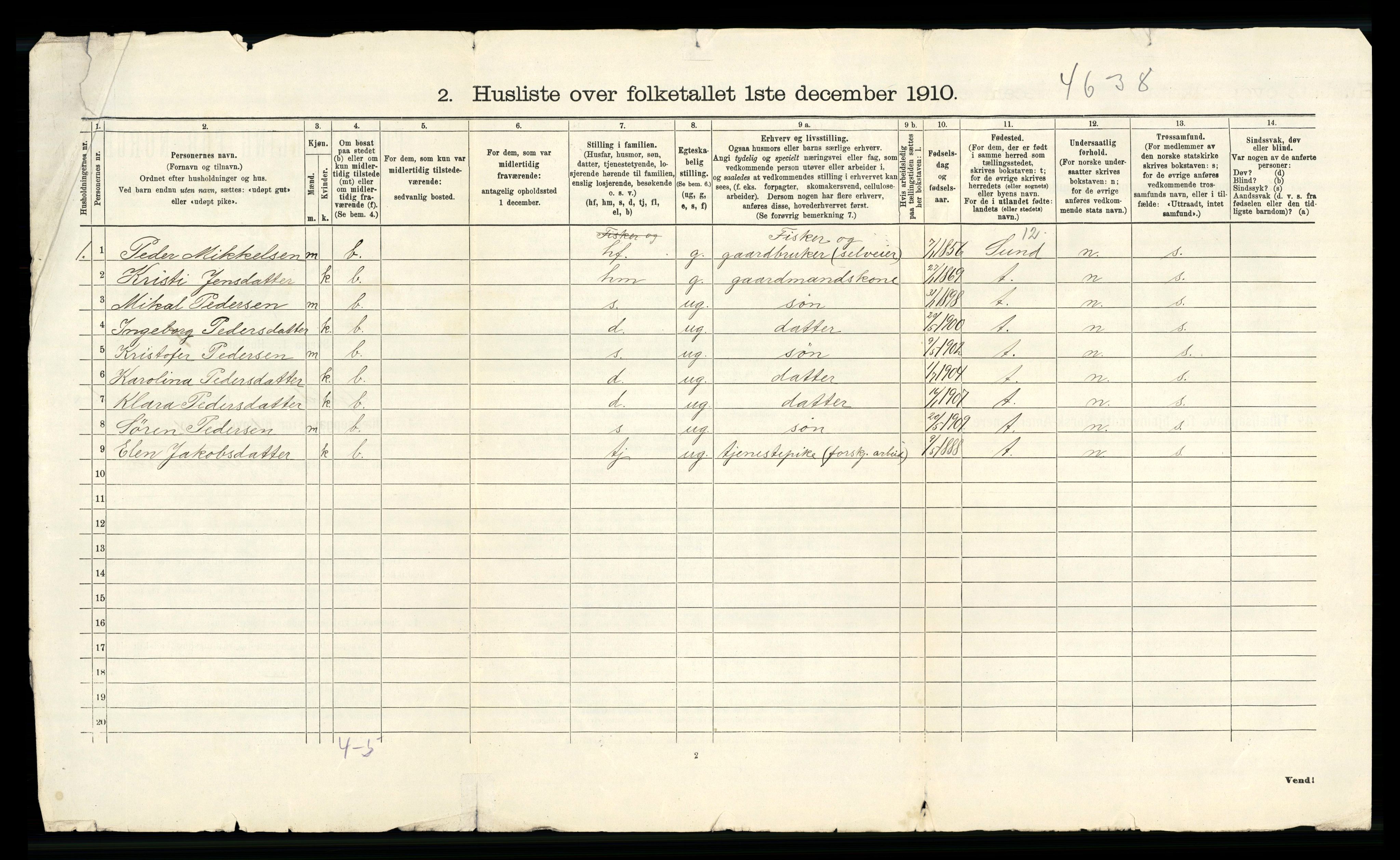 RA, 1910 census for Fjell, 1910, p. 40