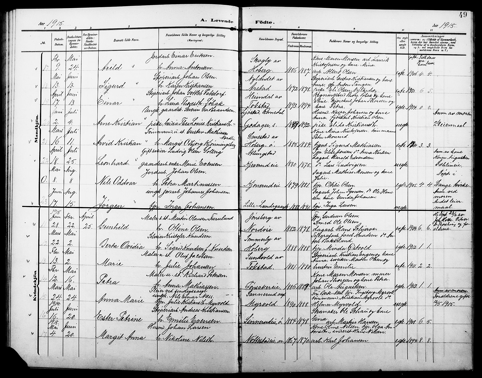 Stange prestekontor, AV/SAH-PREST-002/L/L0013: Parish register (copy) no. 13, 1906-1915, p. 49
