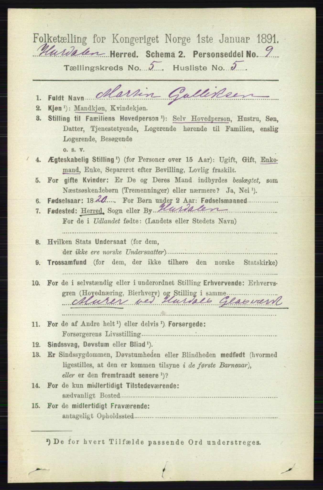 RA, 1891 census for 0239 Hurdal, 1891, p. 2072