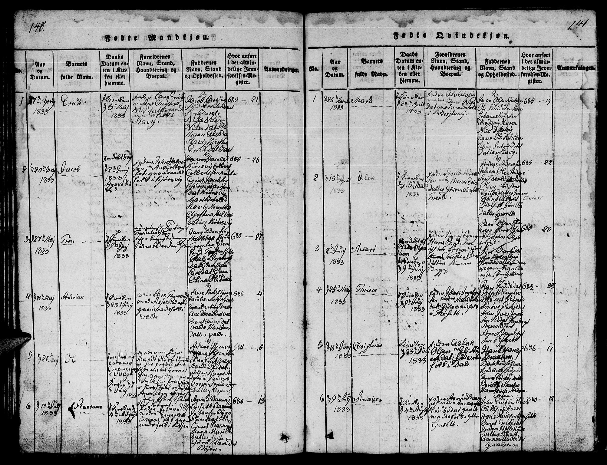 Ministerialprotokoller, klokkerbøker og fødselsregistre - Møre og Romsdal, AV/SAT-A-1454/565/L0752: Parish register (copy) no. 565C01, 1817-1844, p. 140-141