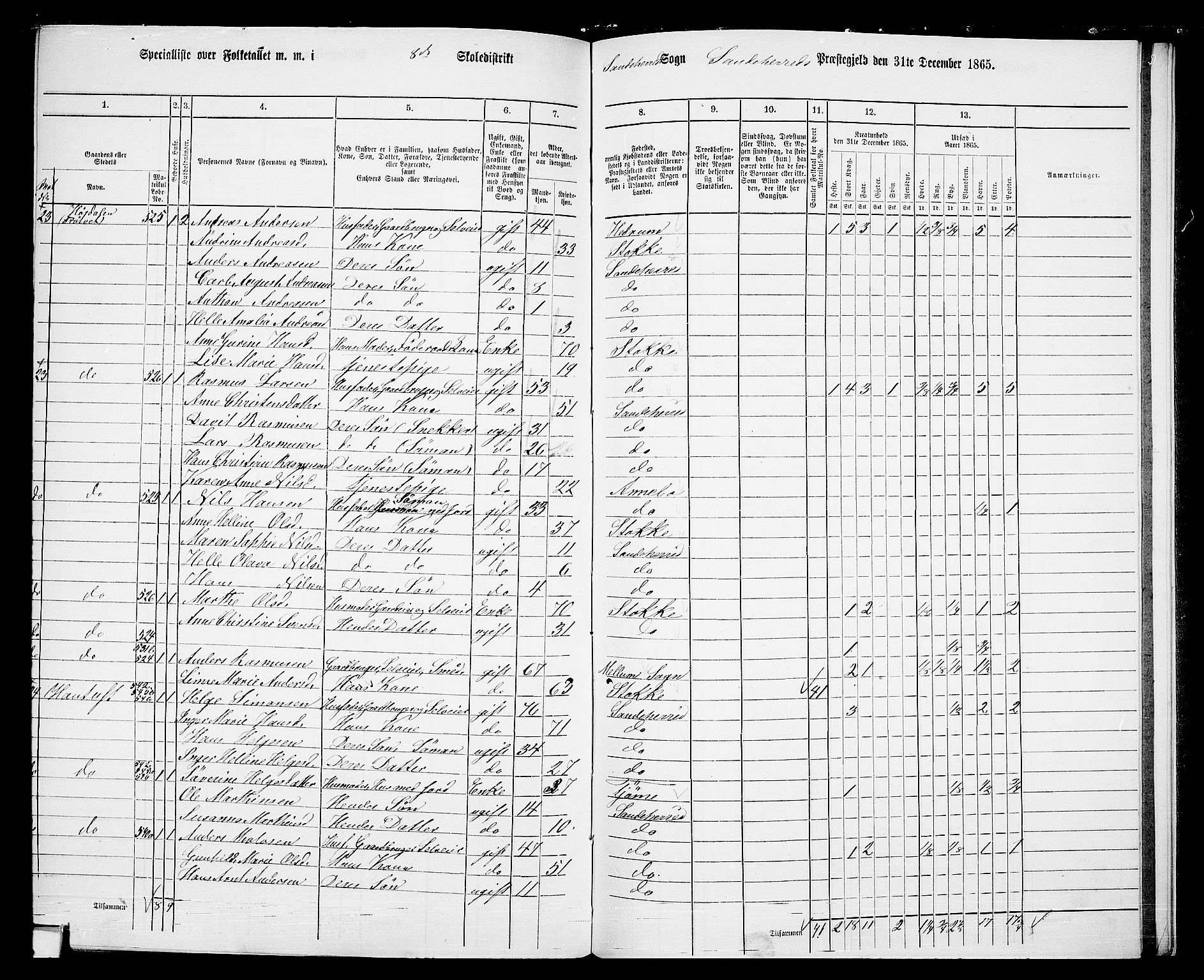 RA, 1865 census for Sandeherred/Sandeherred, 1865, p. 209