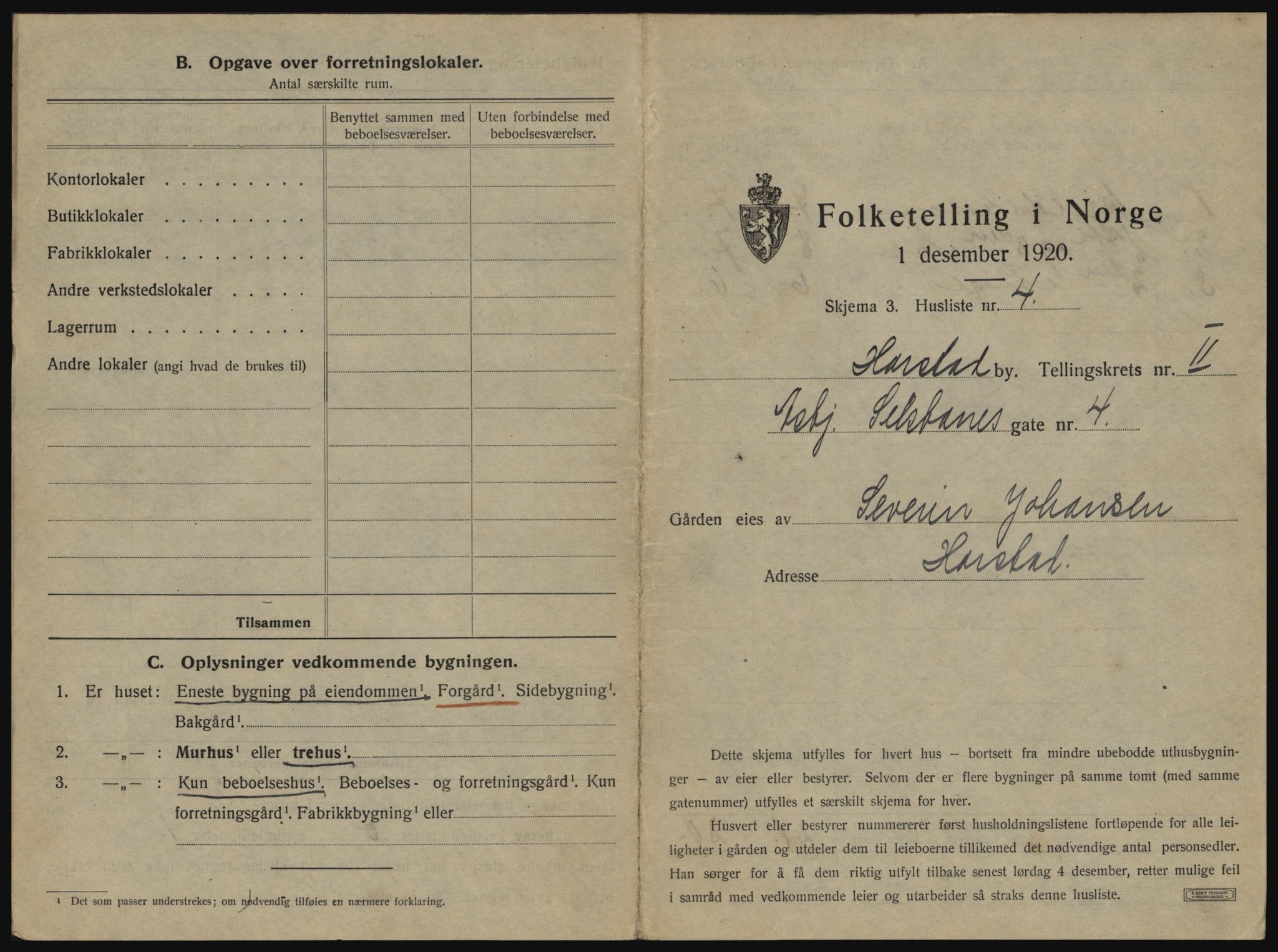 SATØ, 1920 census for Harstad, 1920, p. 111