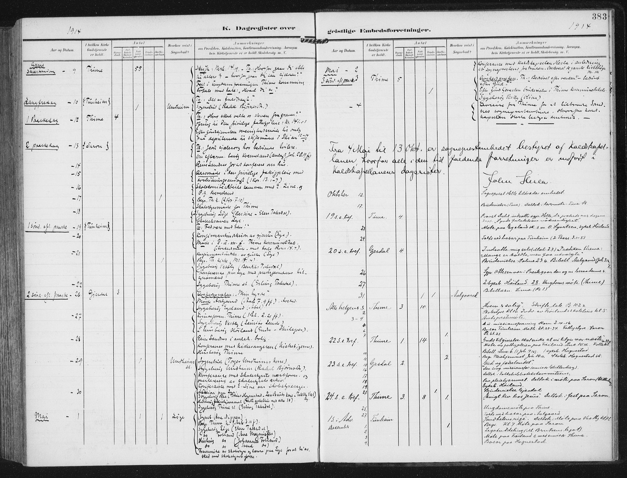 Lye sokneprestkontor, AV/SAST-A-101794/002/A/L0001: Parish register (official) no. A 12, 1904-1920, p. 383