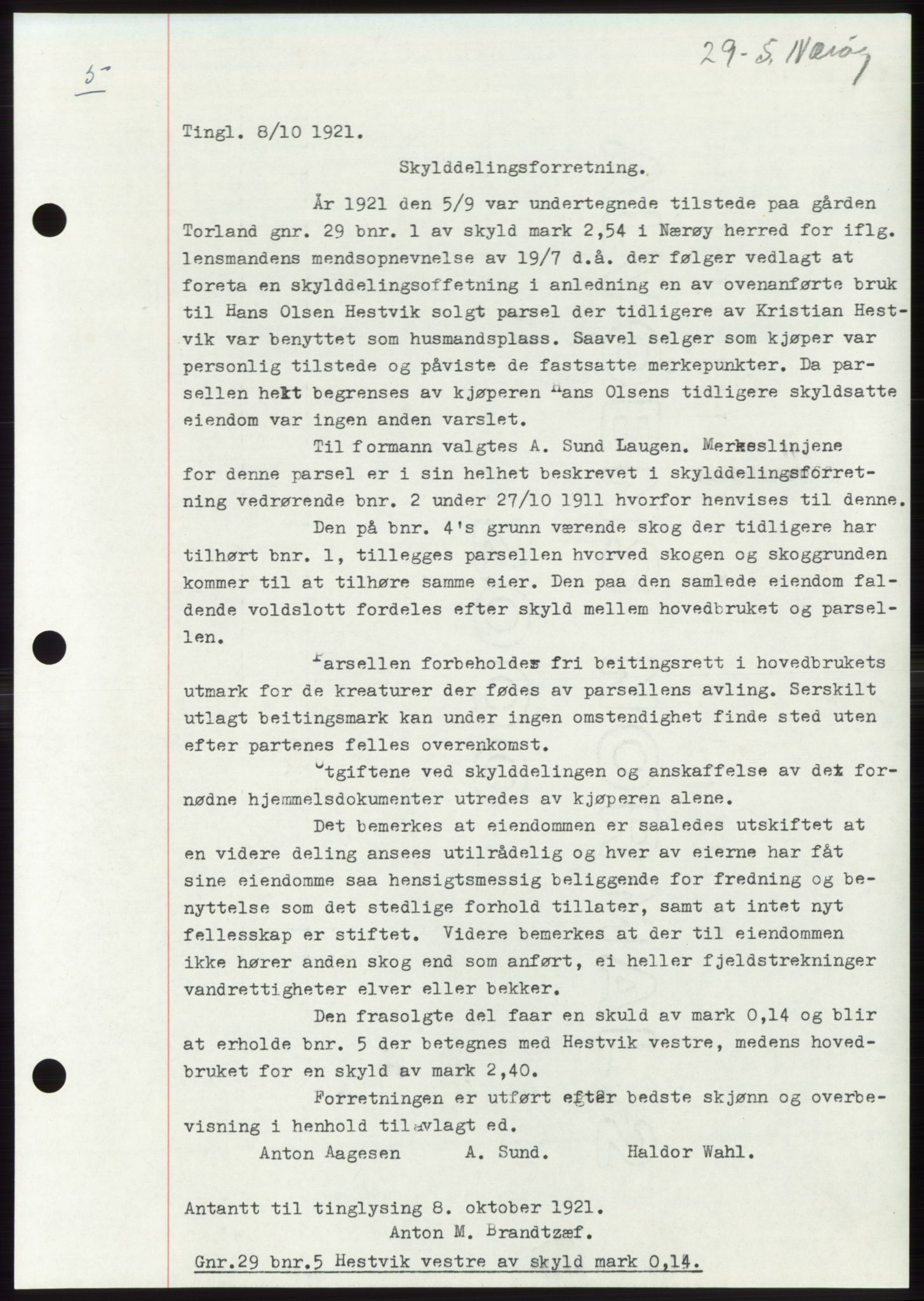 Namdal sorenskriveri, SAT/A-4133/1/2/2C: Mortgage book no. -, 1916-1921, Deed date: 08.10.1921
