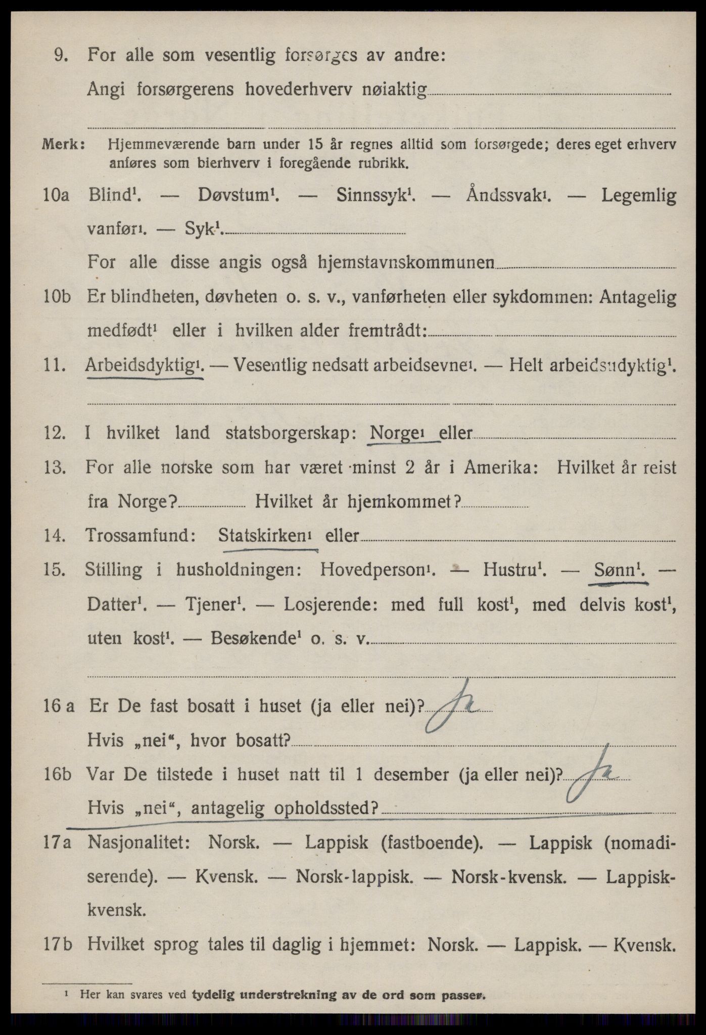 SAT, 1920 census for Orkland, 1920, p. 3795