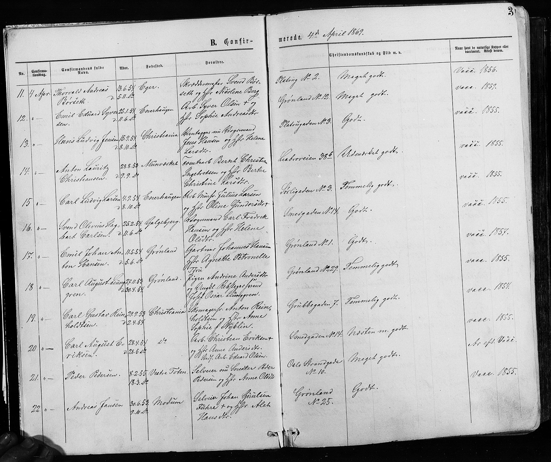 Grønland prestekontor Kirkebøker, AV/SAO-A-10848/F/Fa/L0005: Parish register (official) no. 5, 1869-1880, p. 3