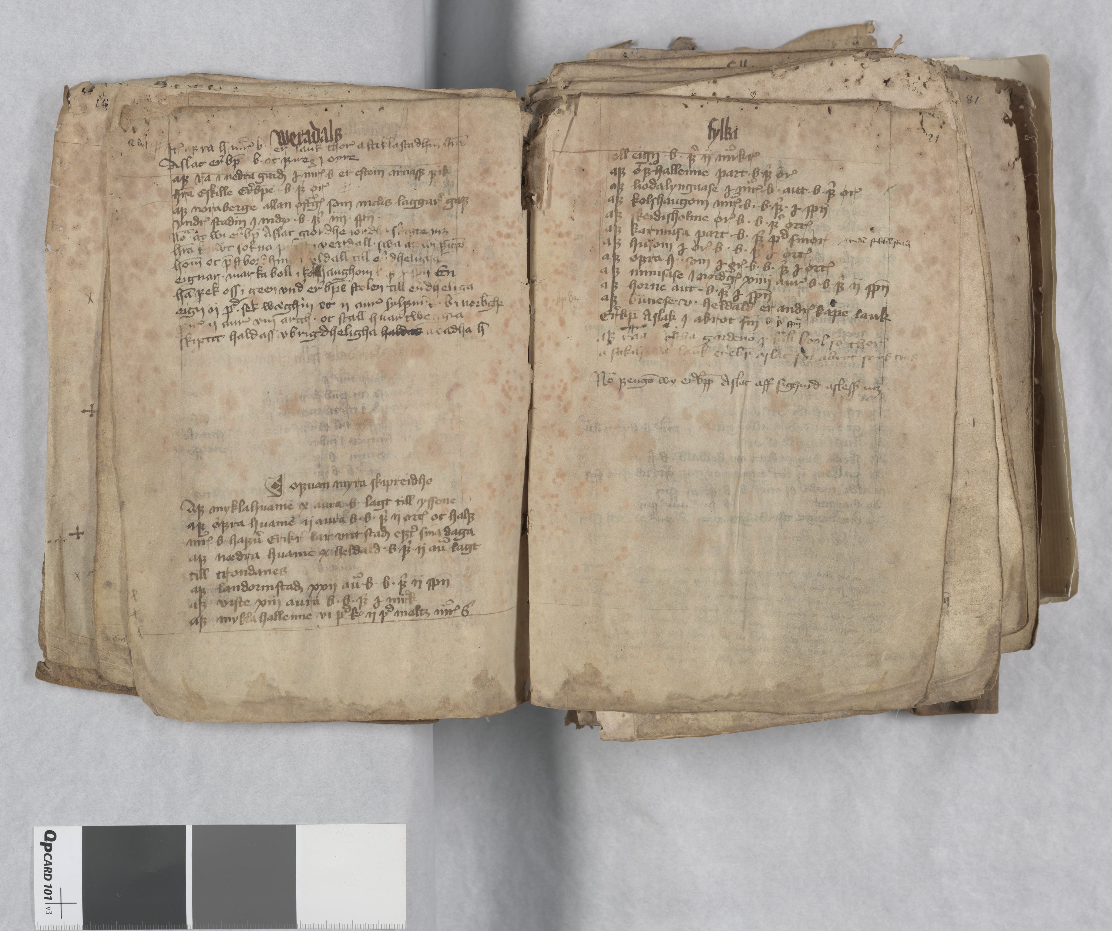 RA, The National Archives' diploma collection, The Munich Collection (paper), no. 13: Aslak Bolt's property register, 1430s, 1430-1439, p. 20-21