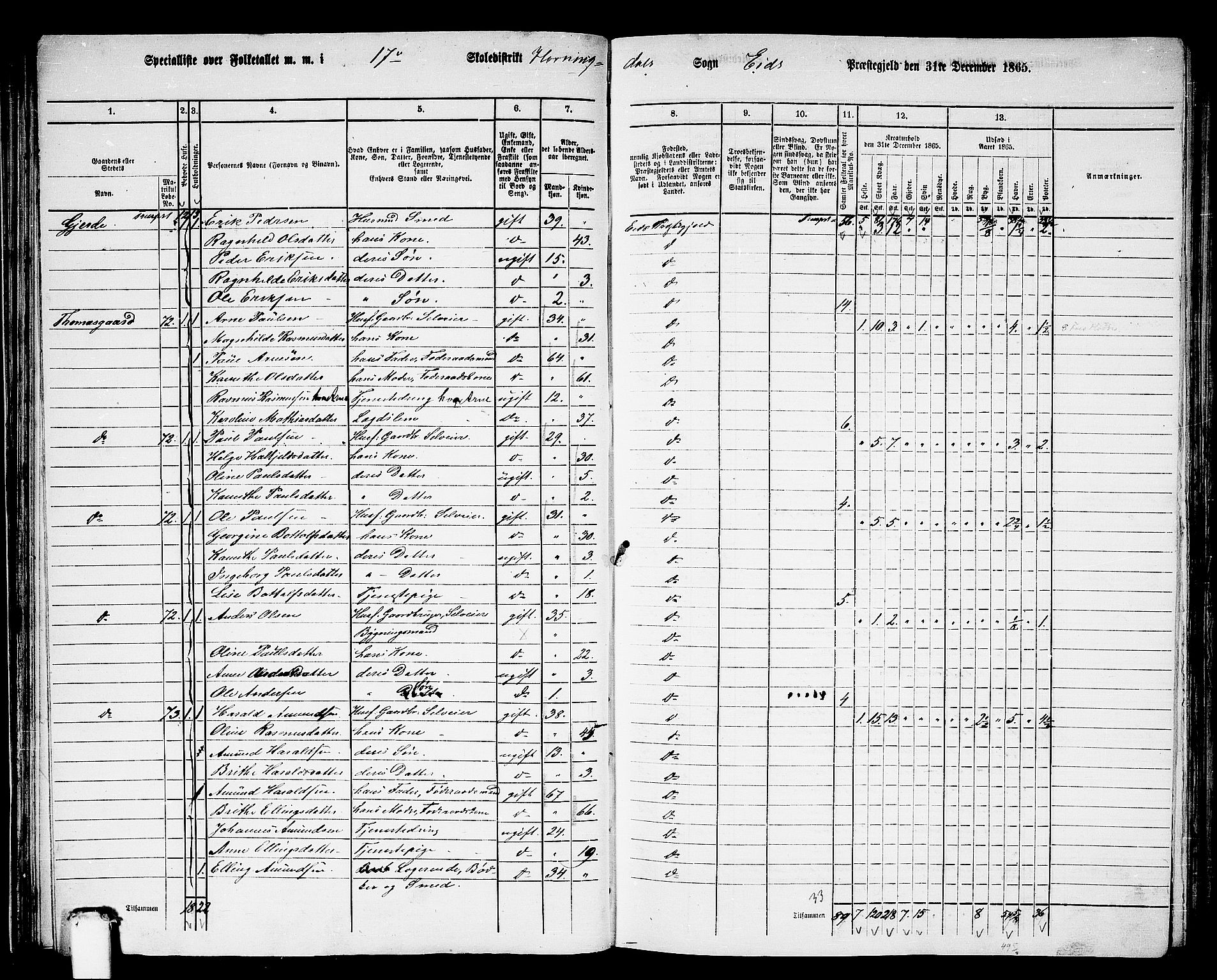 RA, 1865 census for Eid, 1865, p. 47