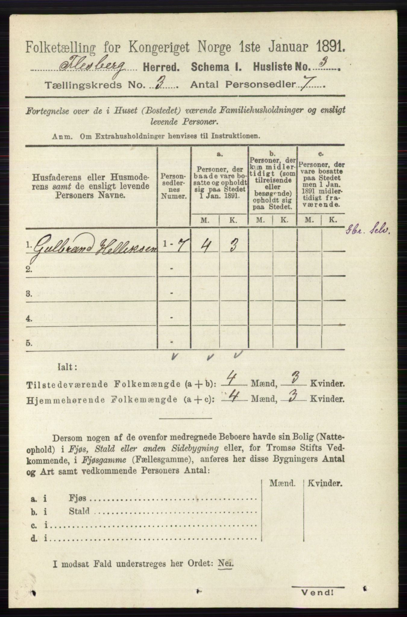 RA, 1891 census for 0631 Flesberg, 1891, p. 396