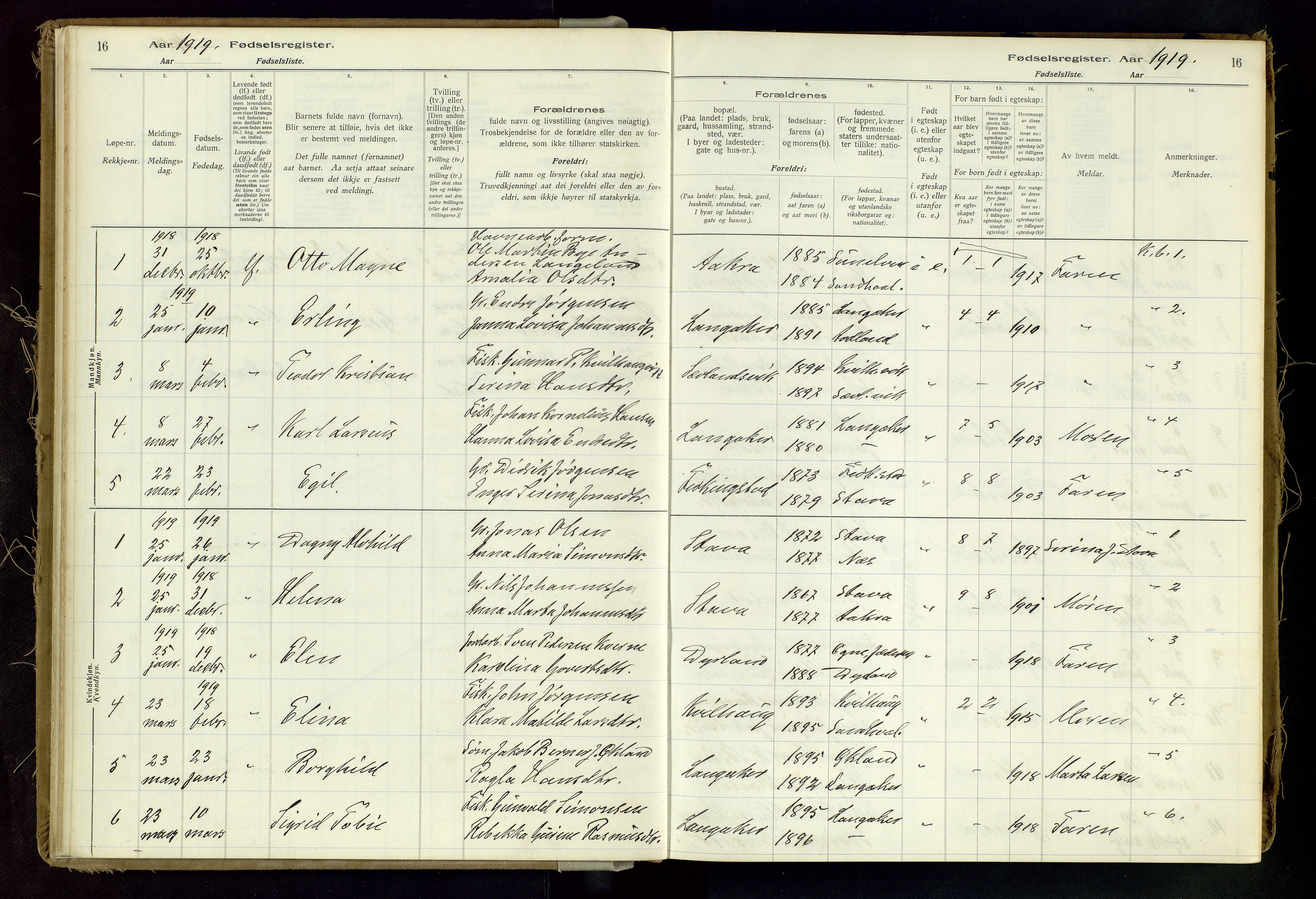Skudenes sokneprestkontor, SAST/A -101849/I/Id/L0002: Birth register no. 2, 1916-1962, p. 16