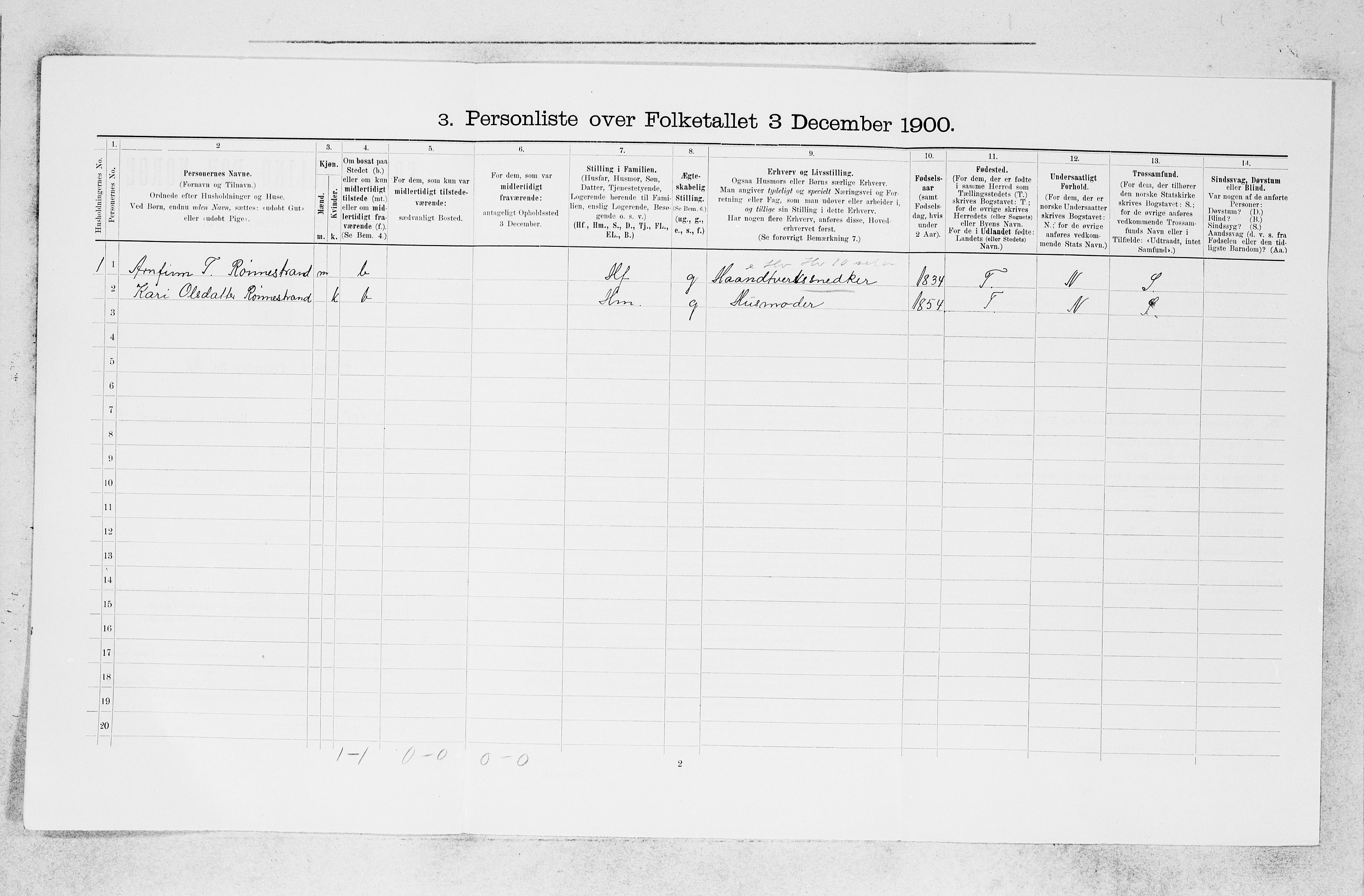 SAB, 1900 census for Granvin, 1900, p. 309