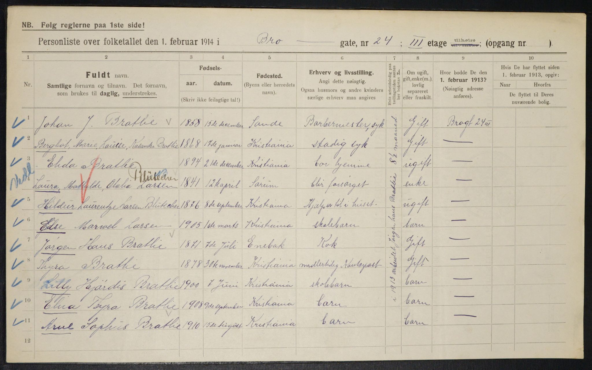 OBA, Municipal Census 1914 for Kristiania, 1914, p. 9996