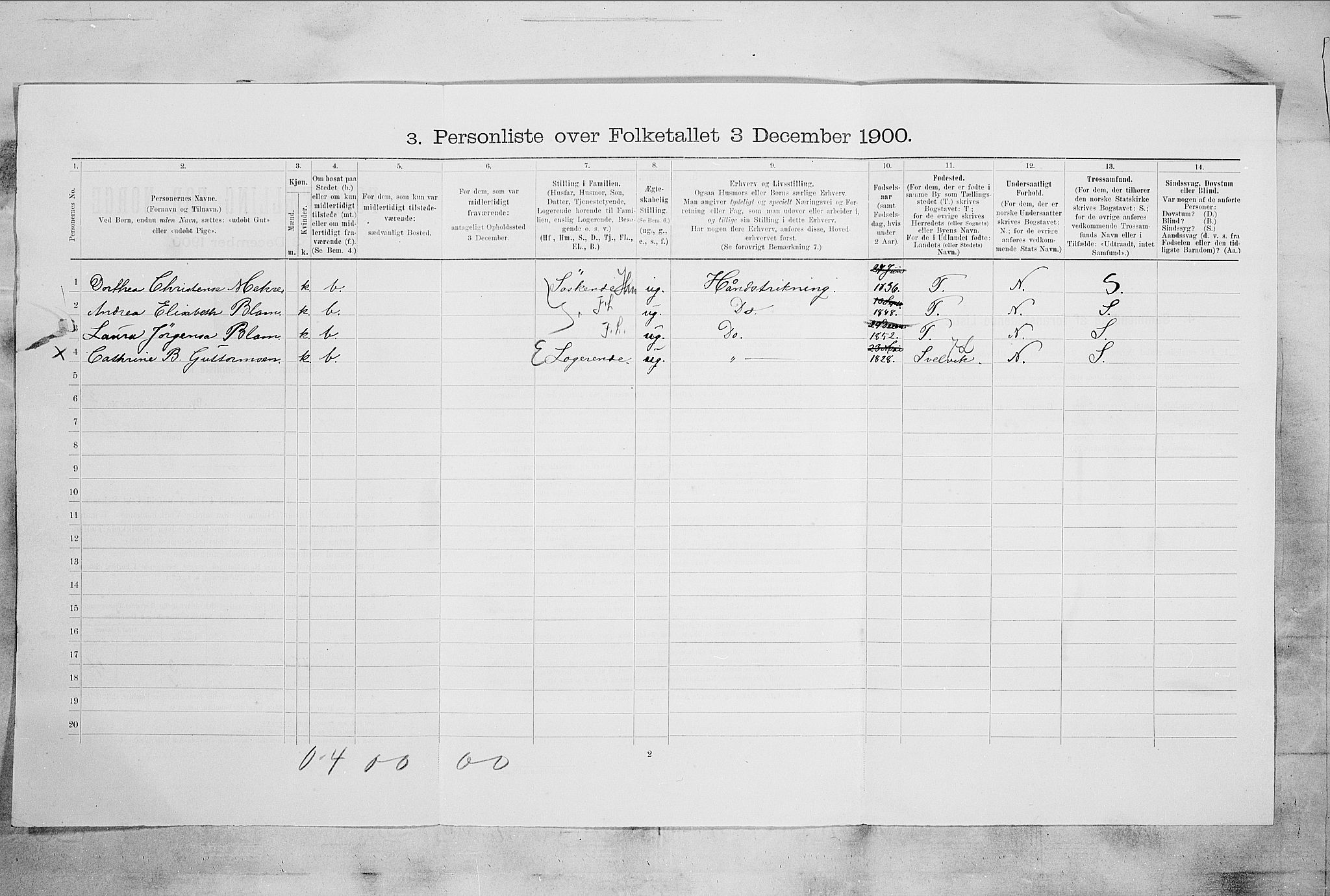 RA, 1900 census for Larvik, 1900, p. 3171