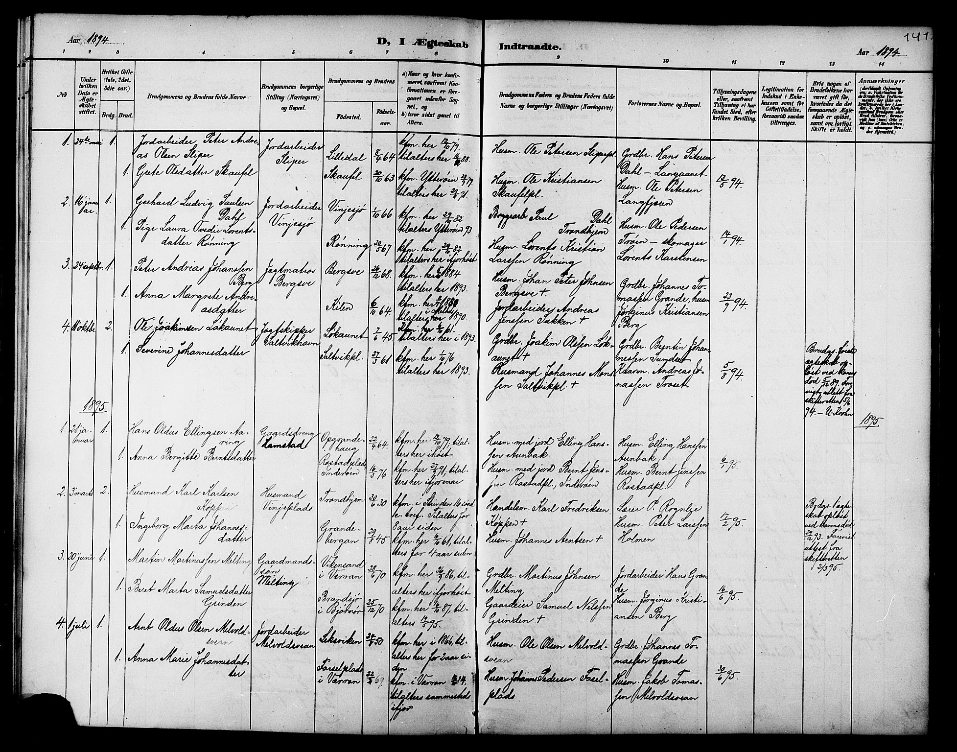 Ministerialprotokoller, klokkerbøker og fødselsregistre - Nord-Trøndelag, SAT/A-1458/733/L0327: Parish register (copy) no. 733C02, 1888-1918, p. 141