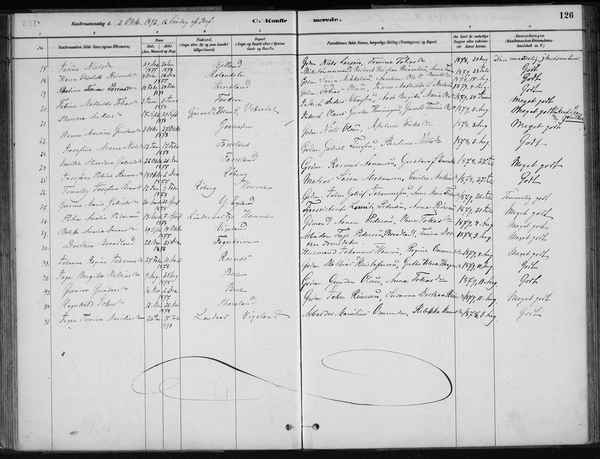 Sør-Audnedal sokneprestkontor, AV/SAK-1111-0039/F/Fa/Fab/L0009: Parish register (official) no. A 9, 1880-1895, p. 126