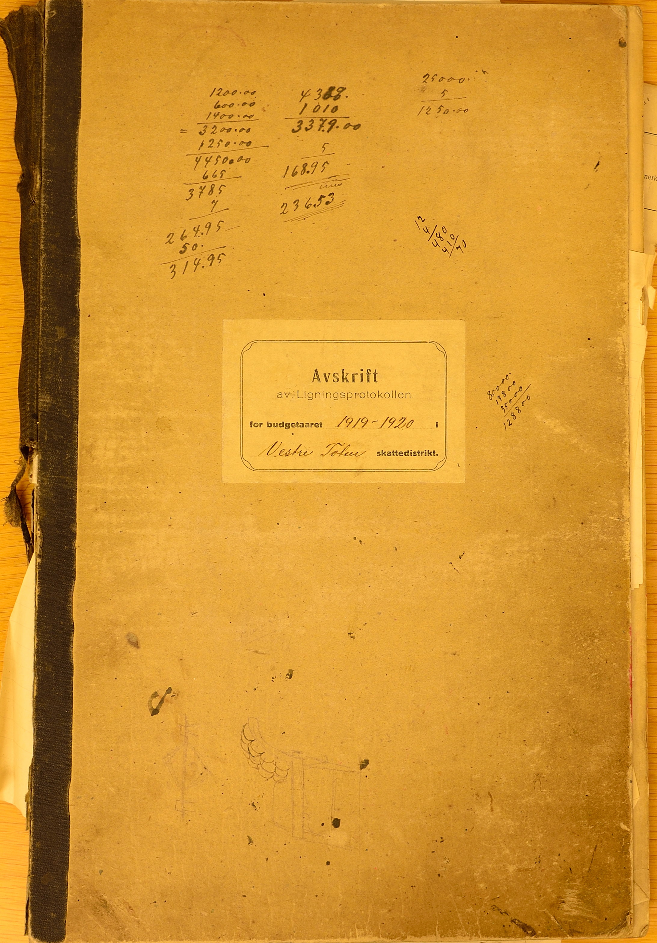 Vestre Toten kommunearkiv*, KVT/-/-/-: Avskrift av ligningsprotokollen for budsjettåret 1919-1920 for Vestre Toten skattedistrikt, 1919-1920