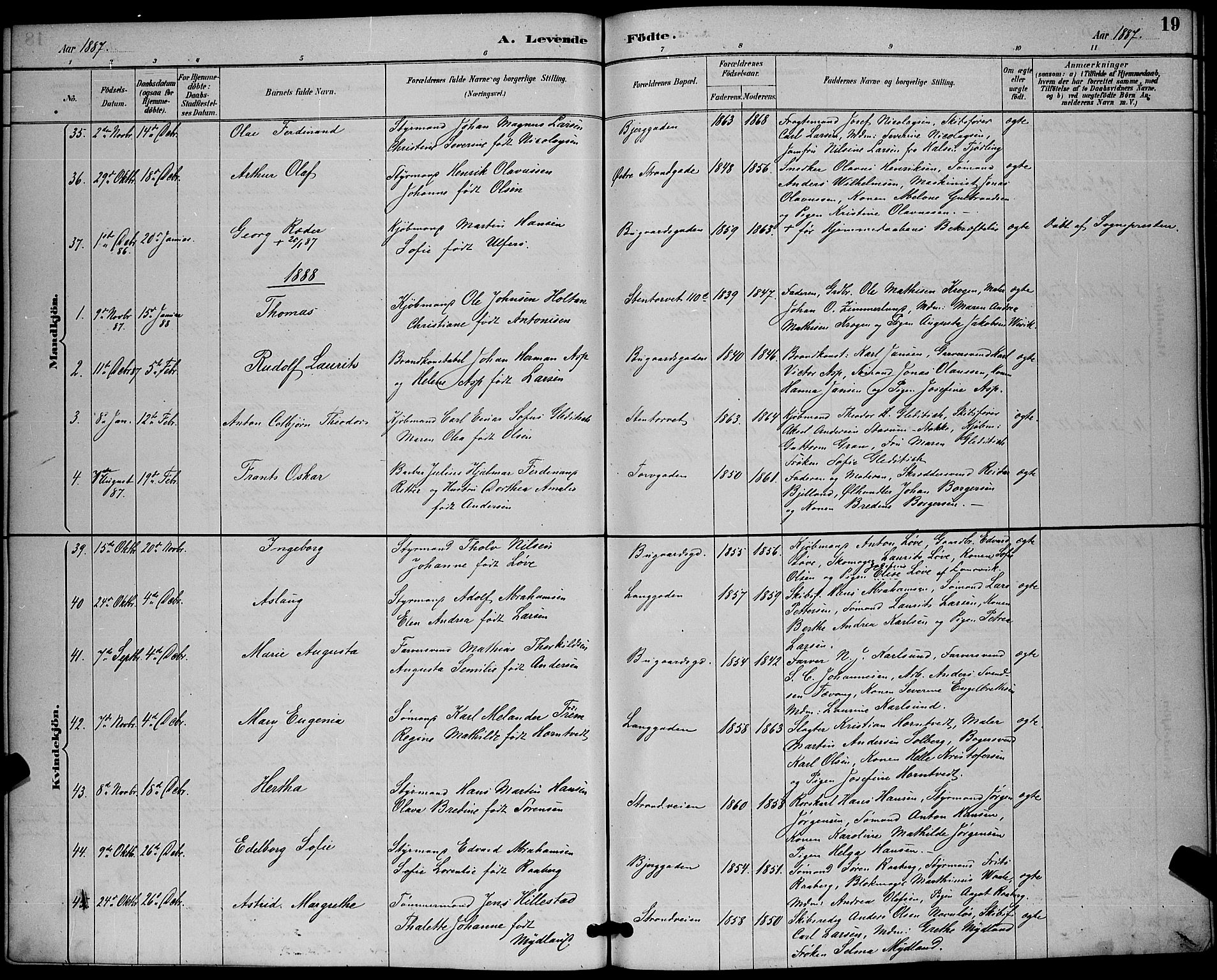 Sandefjord kirkebøker, SAKO/A-315/G/Ga/L0001: Parish register (copy) no. 1, 1885-1903, p. 19