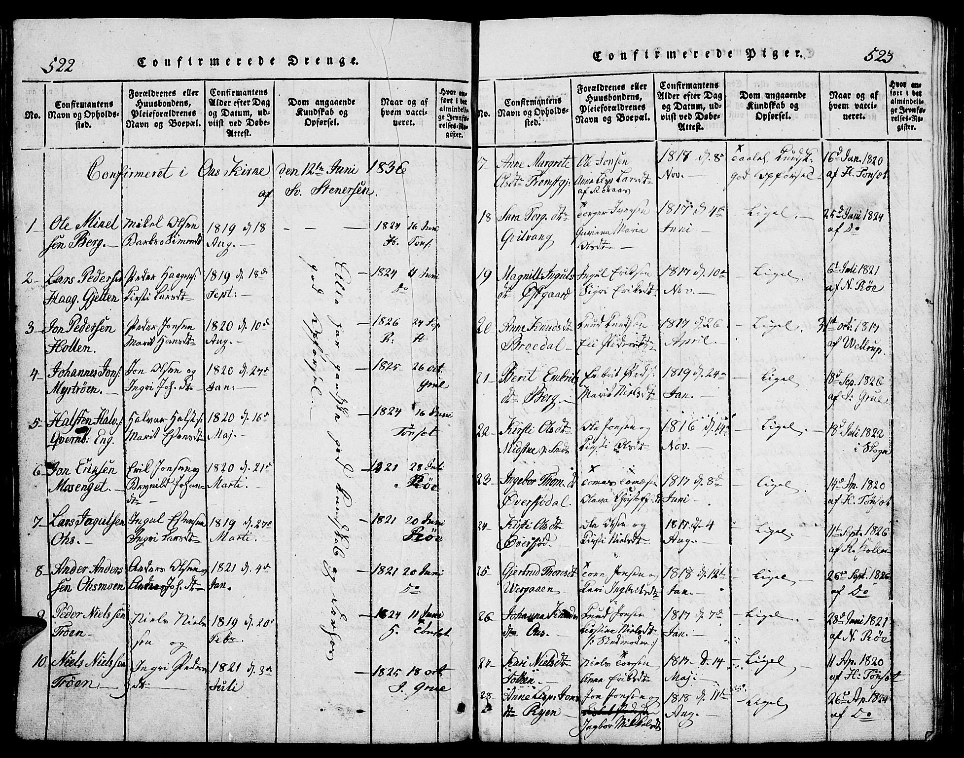 Tolga prestekontor, AV/SAH-PREST-062/L/L0002: Parish register (copy) no. 2, 1815-1844, p. 522-523