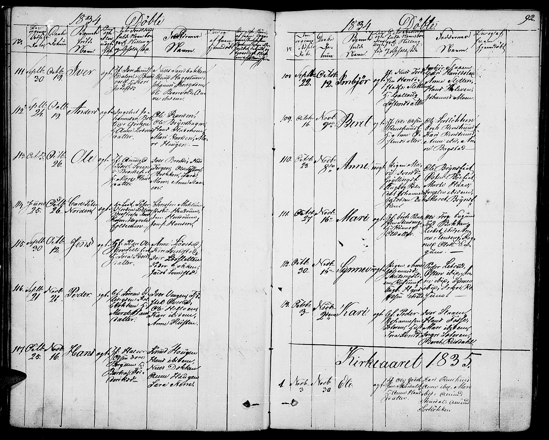 Fron prestekontor, SAH/PREST-078/H/Ha/Haa/L0003: Parish register (official) no. 3, 1828-1838, p. 92