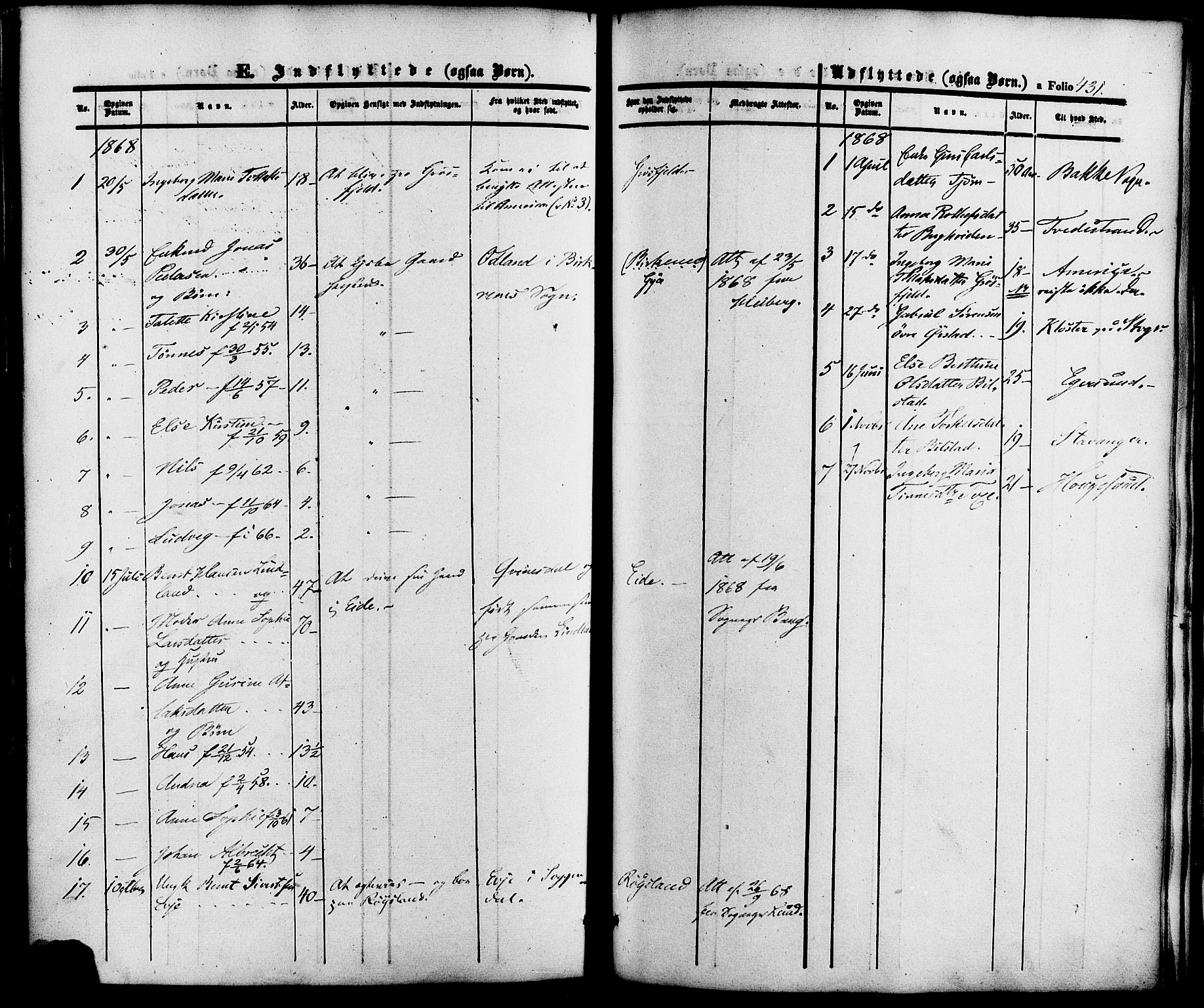 Lund sokneprestkontor, AV/SAST-A-101809/S06/L0010: Parish register (official) no. A 9, 1854-1886, p. 431