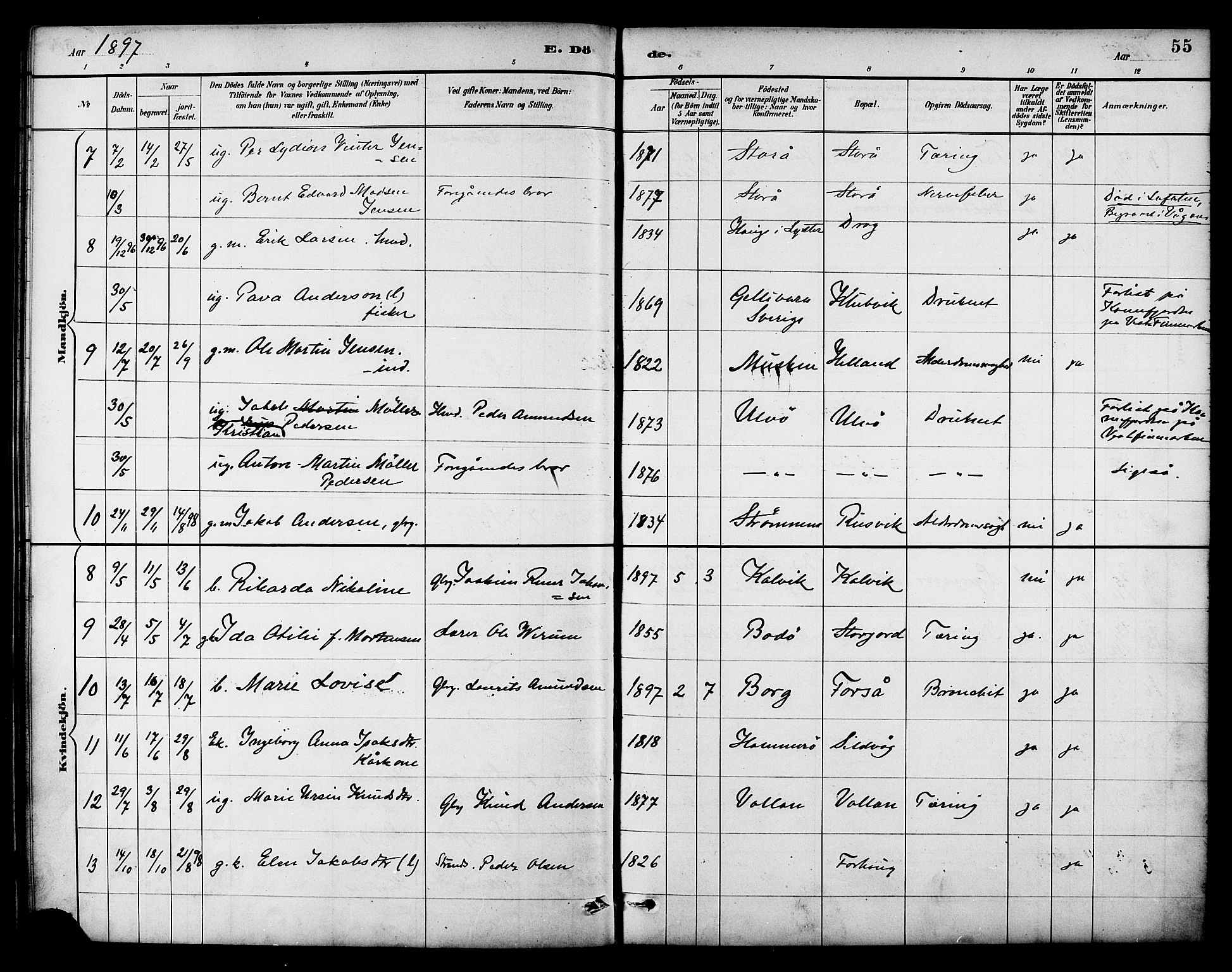 Ministerialprotokoller, klokkerbøker og fødselsregistre - Nordland, AV/SAT-A-1459/861/L0870: Parish register (official) no. 861A05, 1889-1903, p. 55