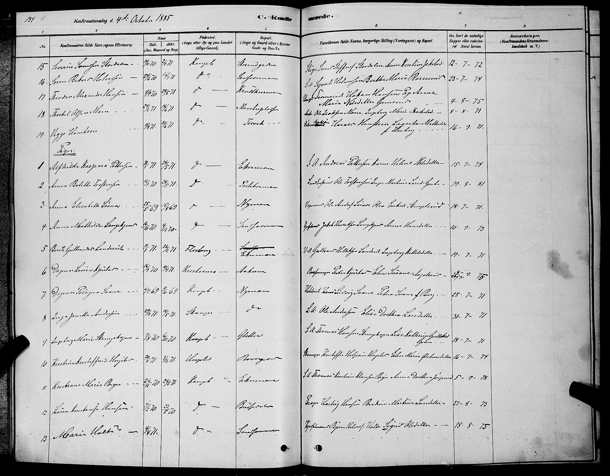 Kongsberg kirkebøker, AV/SAKO-A-22/G/Ga/L0005: Parish register (copy) no. 5, 1878-1889, p. 134