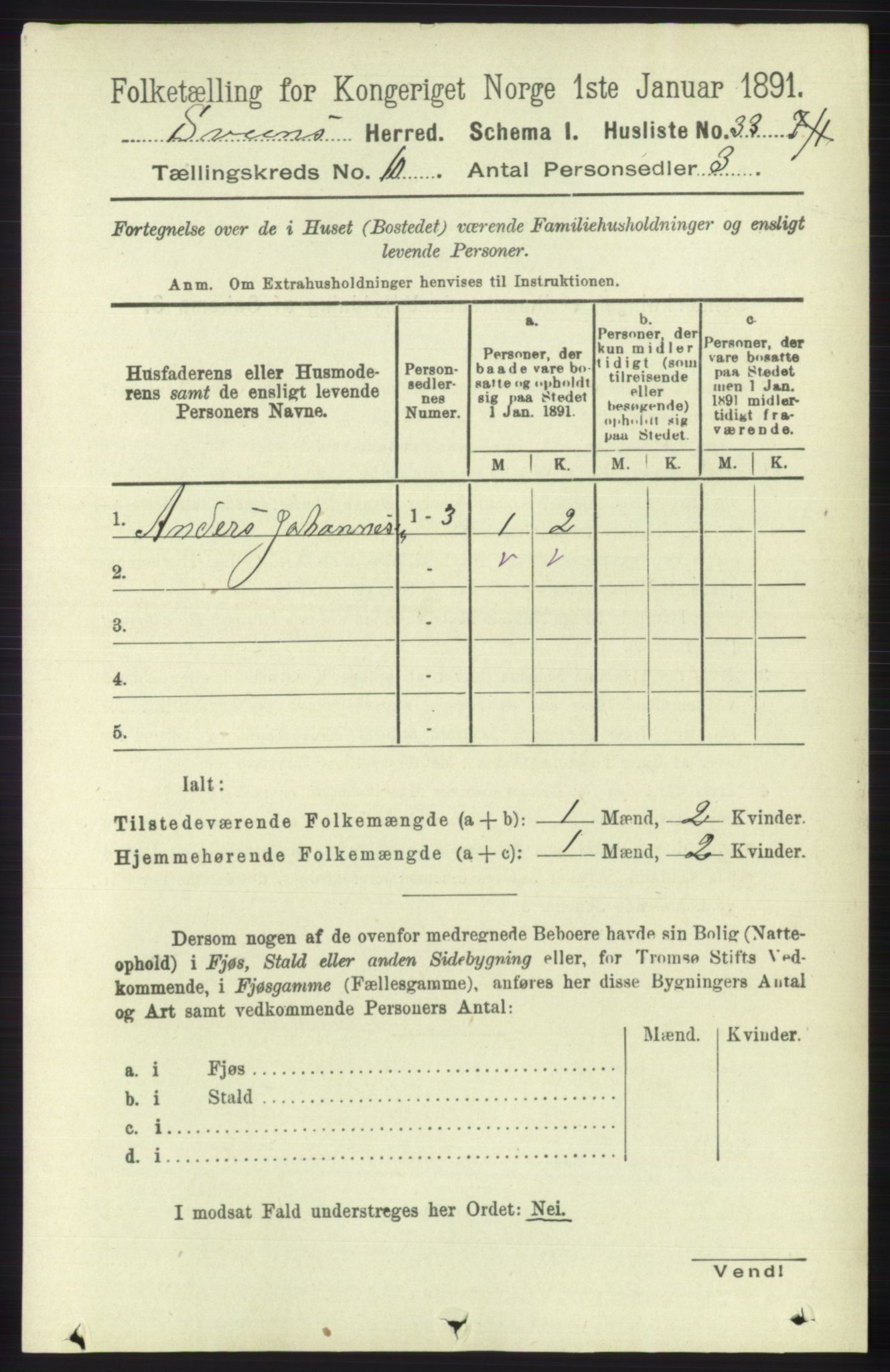 RA, 1891 census for 1216 Sveio, 1891, p. 2911