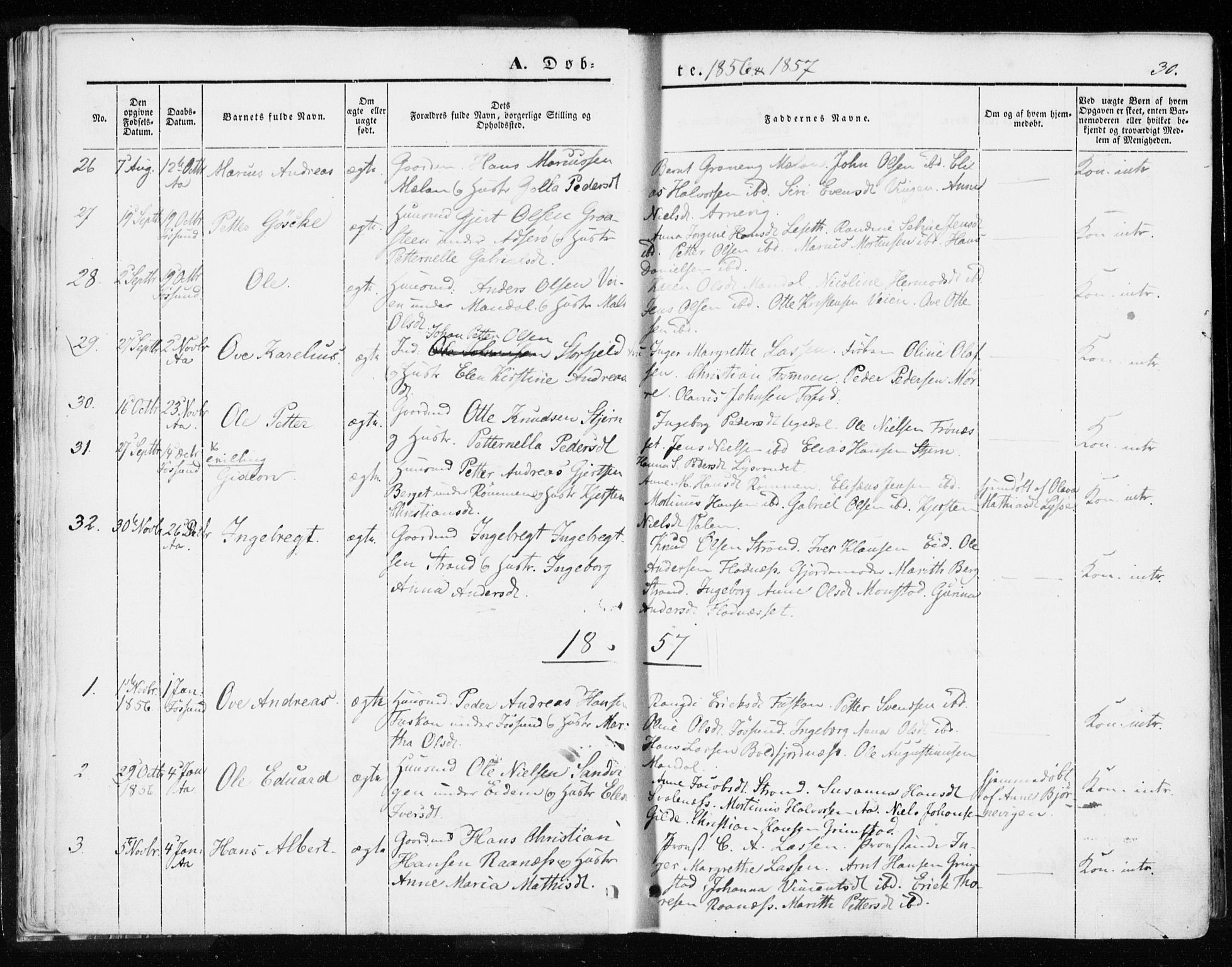 Ministerialprotokoller, klokkerbøker og fødselsregistre - Sør-Trøndelag, SAT/A-1456/655/L0677: Parish register (official) no. 655A06, 1847-1860, p. 30