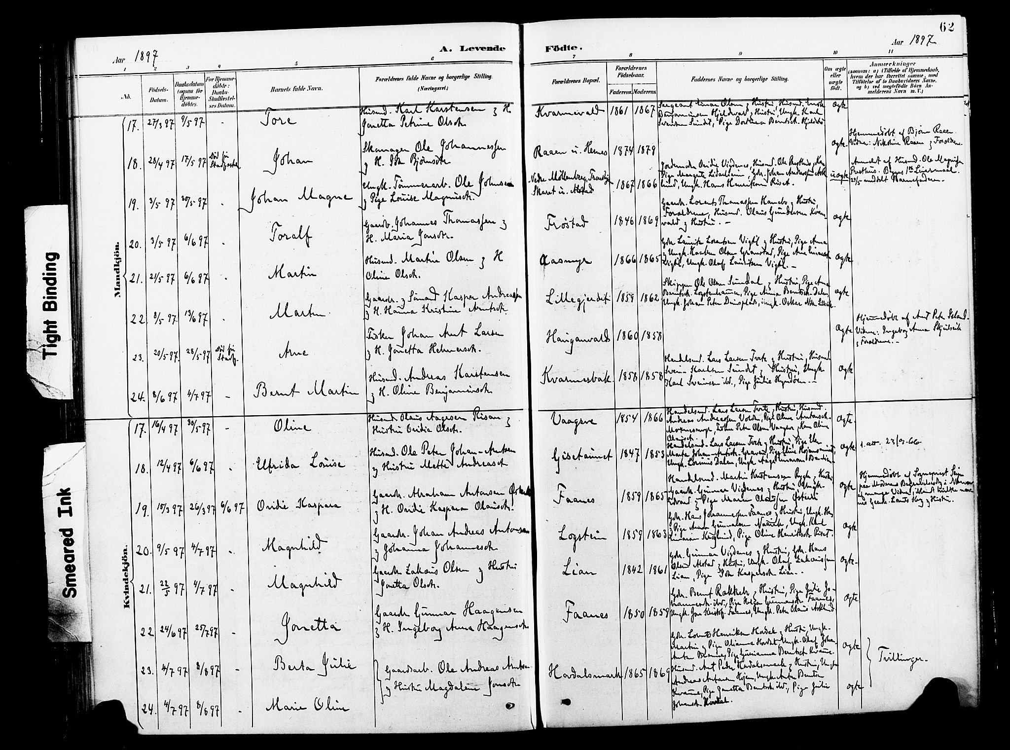 Ministerialprotokoller, klokkerbøker og fødselsregistre - Nord-Trøndelag, AV/SAT-A-1458/713/L0121: Parish register (official) no. 713A10, 1888-1898, p. 62