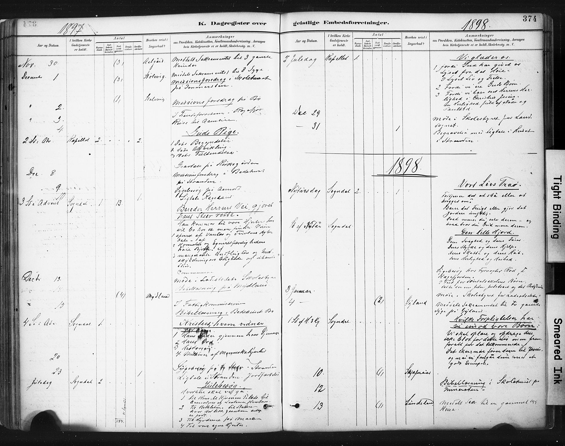 Sokndal sokneprestkontor, AV/SAST-A-101808: Parish register (official) no. A 11.2, 1887-1905, p. 374