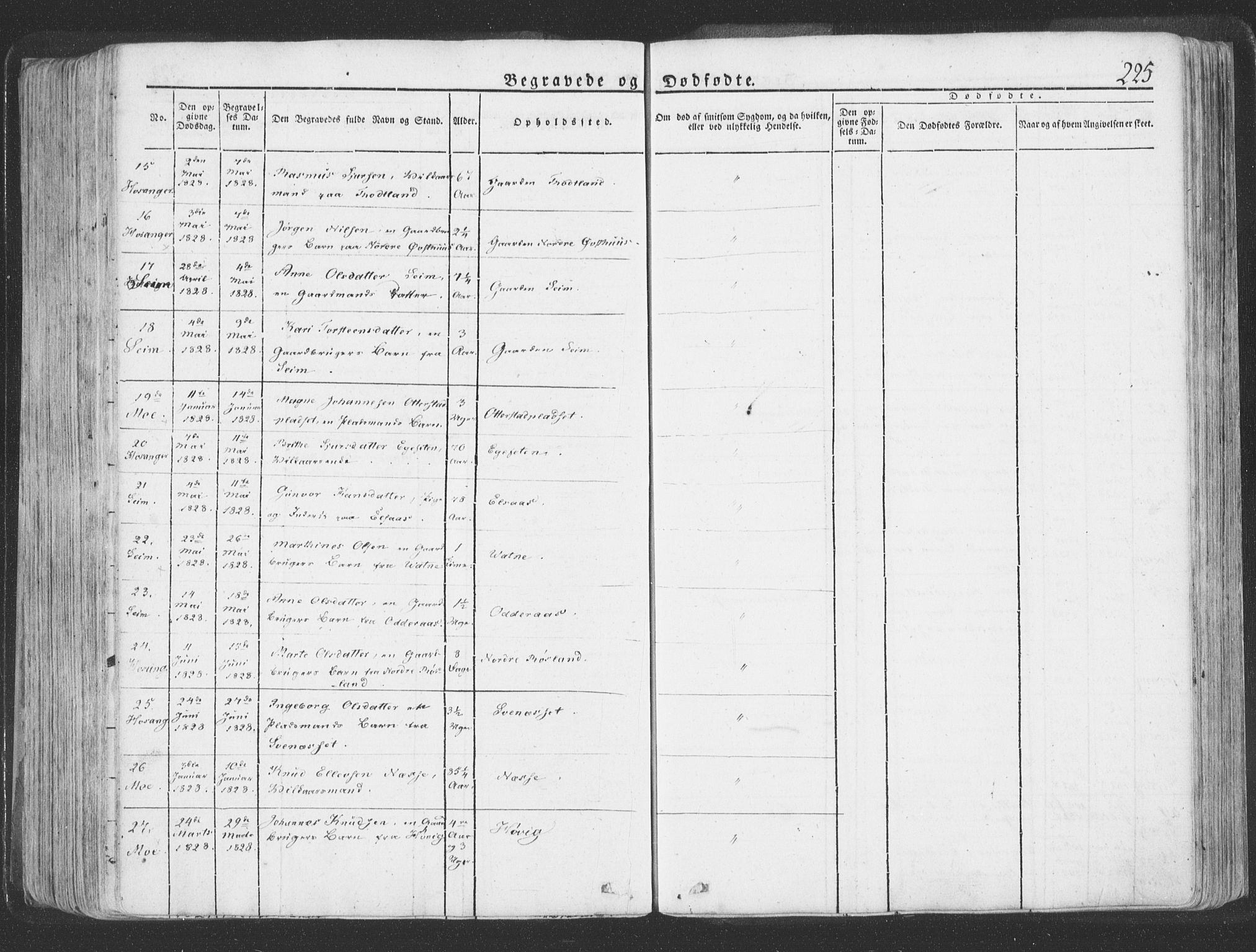 Hosanger sokneprestembete, AV/SAB-A-75801/H/Haa: Parish register (official) no. A 6, 1824-1835, p. 225