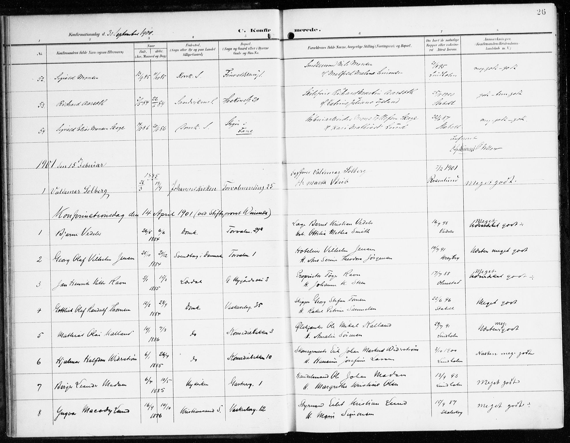 Domkirken sokneprestembete, SAB/A-74801/H/Haa/L0031: Parish register (official) no. C 6, 1898-1915, p. 26