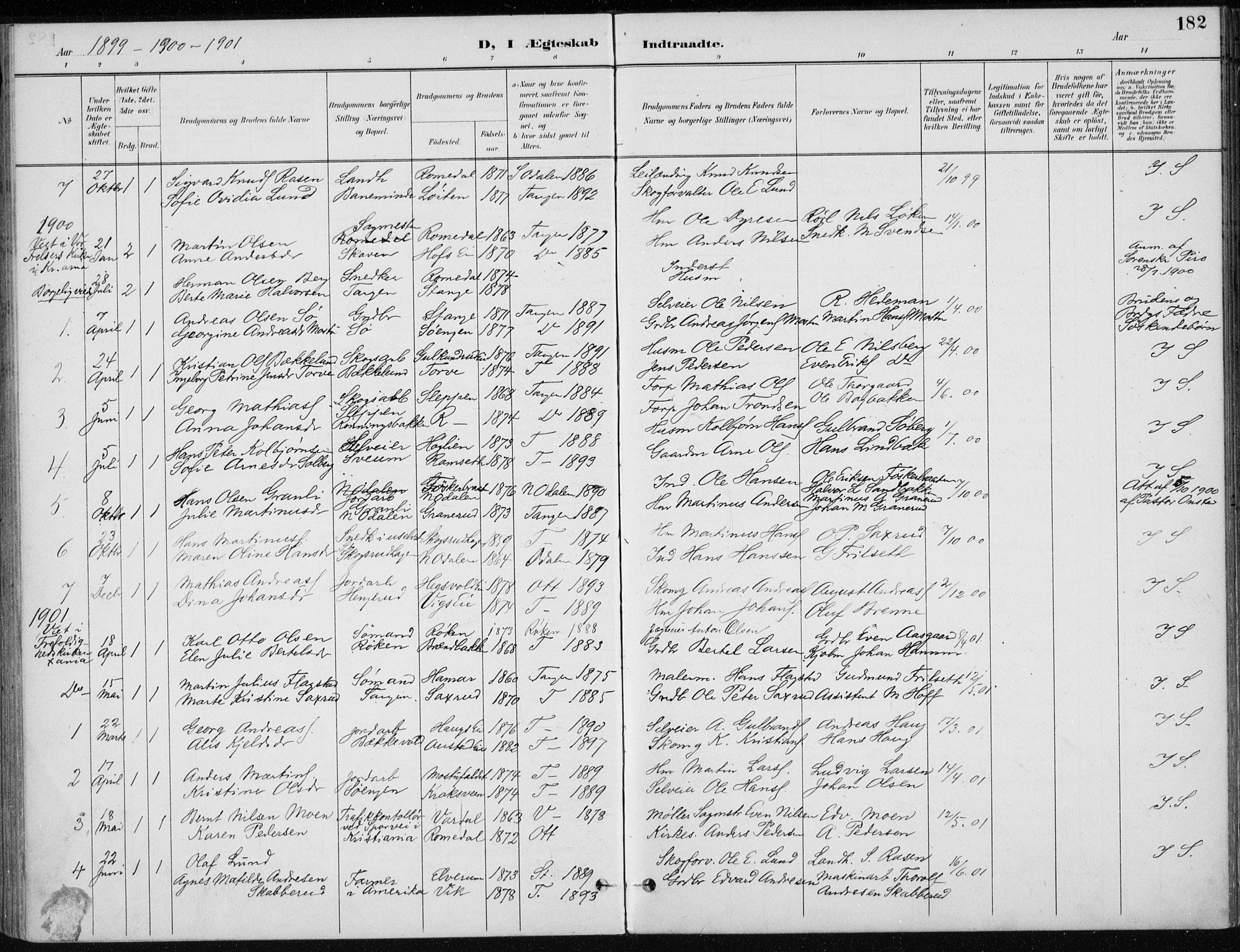 Stange prestekontor, SAH/PREST-002/K/L0023: Parish register (official) no. 23, 1897-1920, p. 182